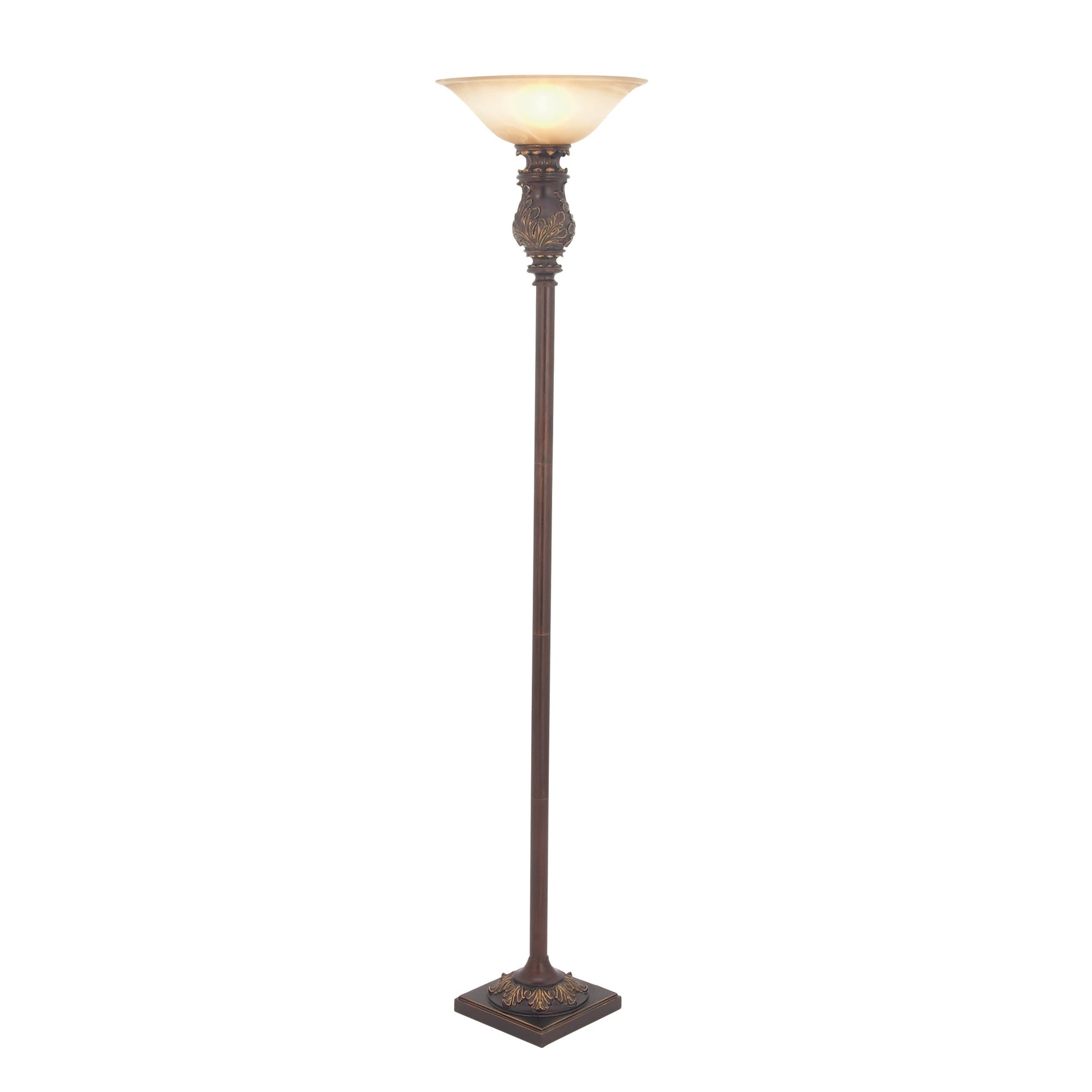 Leaf Brown Metal Antique Style Room Torchiere with Gold Accents