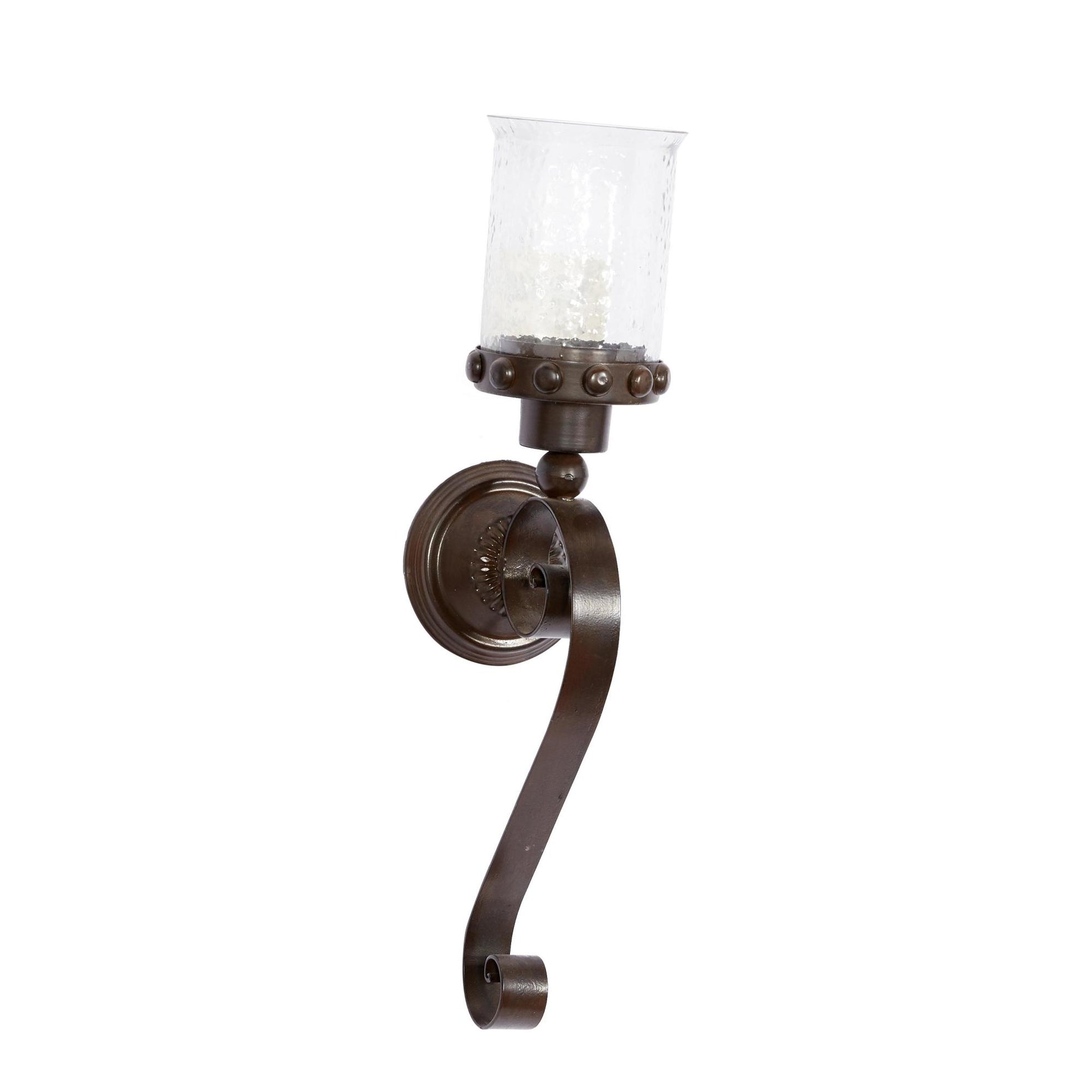 Scroll Brown Metal Studded Pillar Indoor Outdoor Wall Sconce