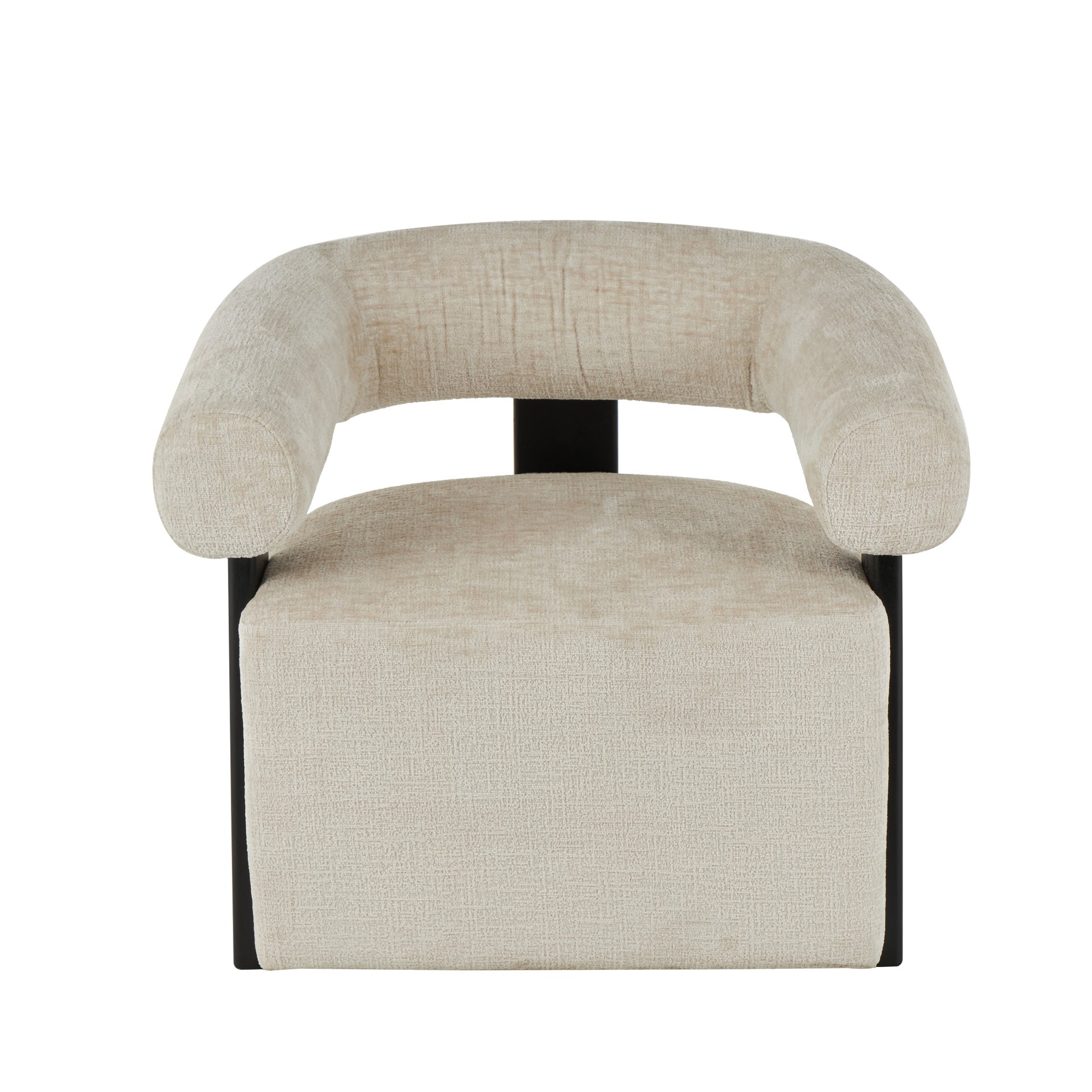 Beige Polyester Living Room Accent Chair with Black Wood Support
