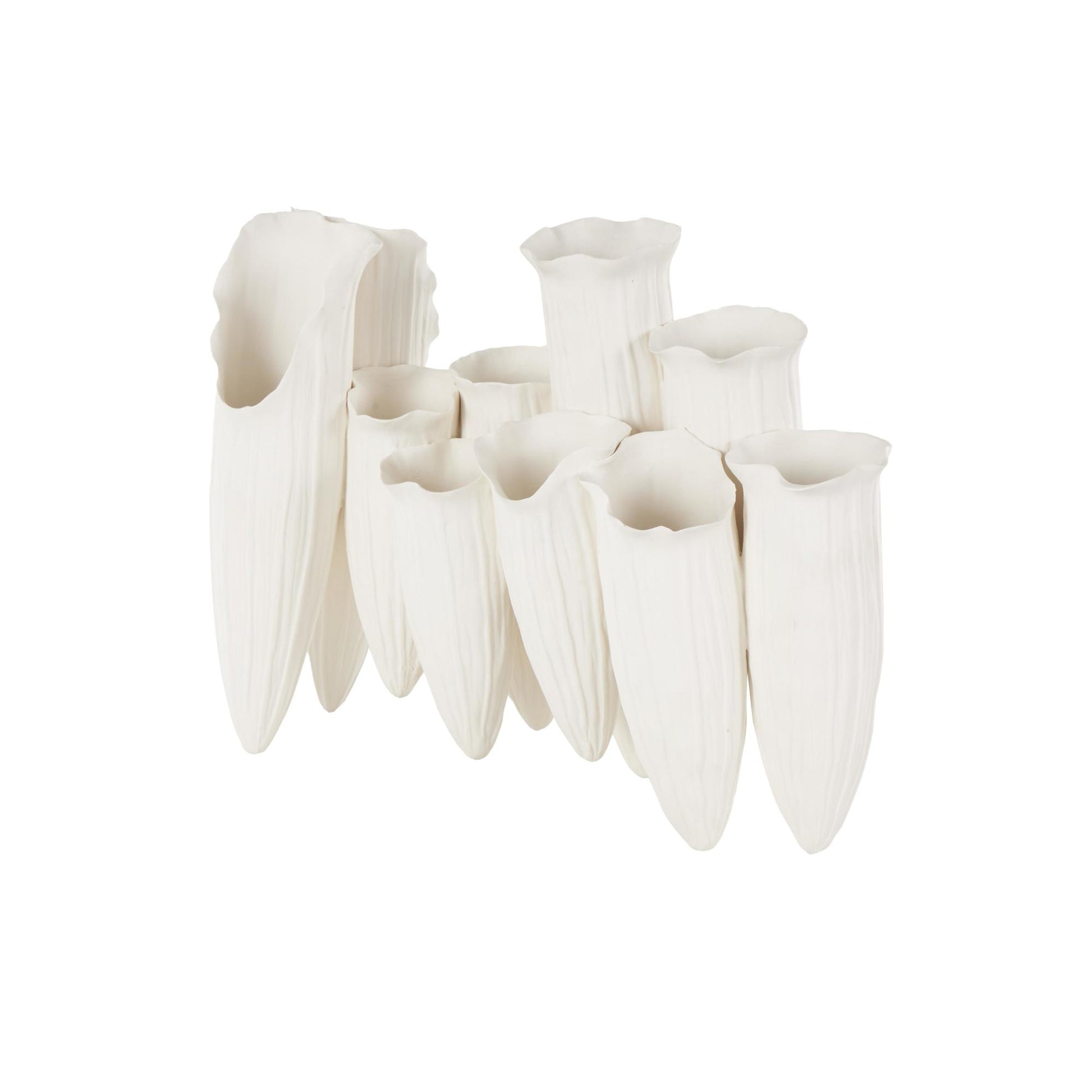 Abstract Ceramic Floral Inspired Decorative Vase with Linear Grooves and 10 Openings