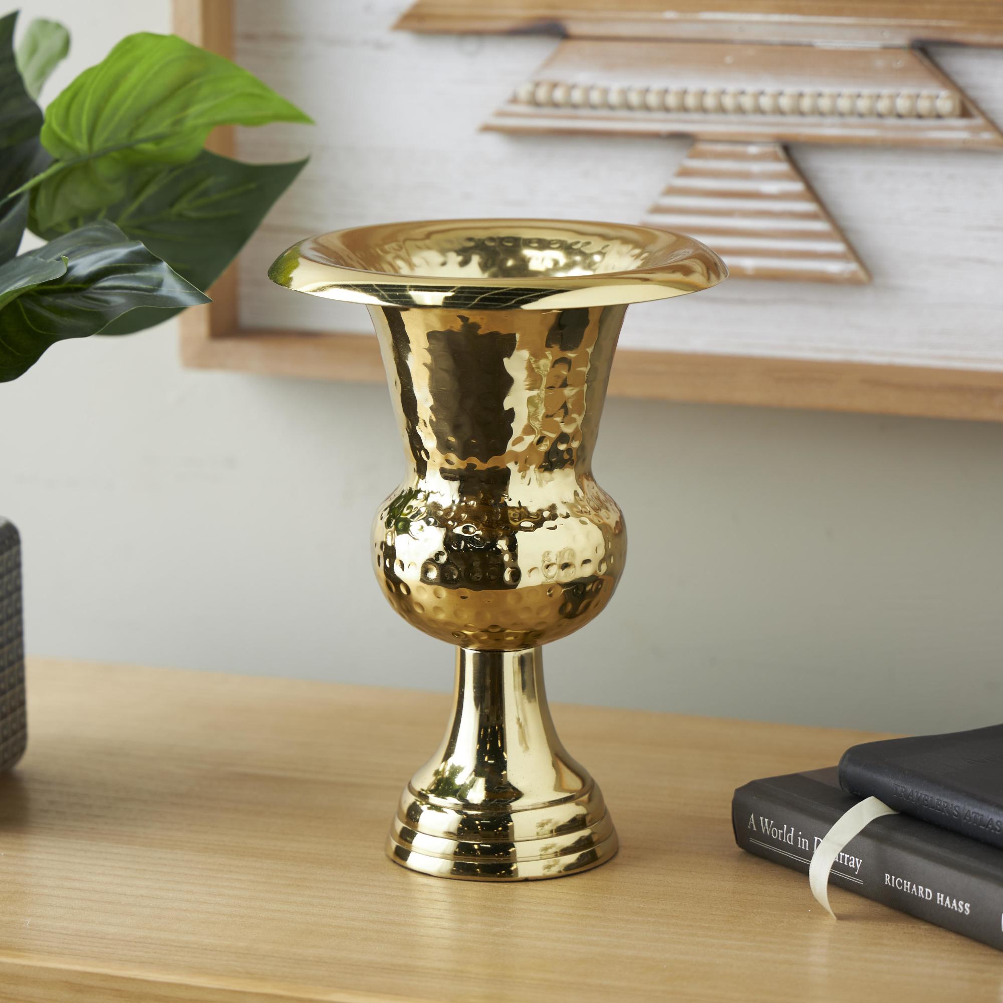 Aluminum Metal Goblet Inspired Hammered Decorative Vase