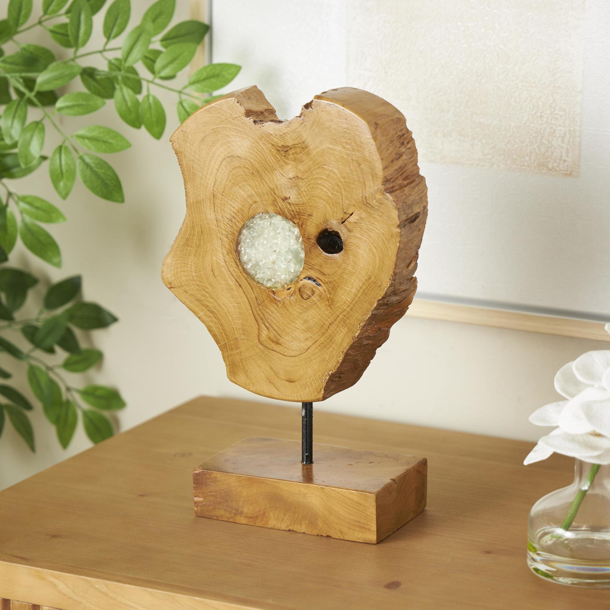 Abstract Brown Teak Wood Decorative Sculpture with Resin Embedded