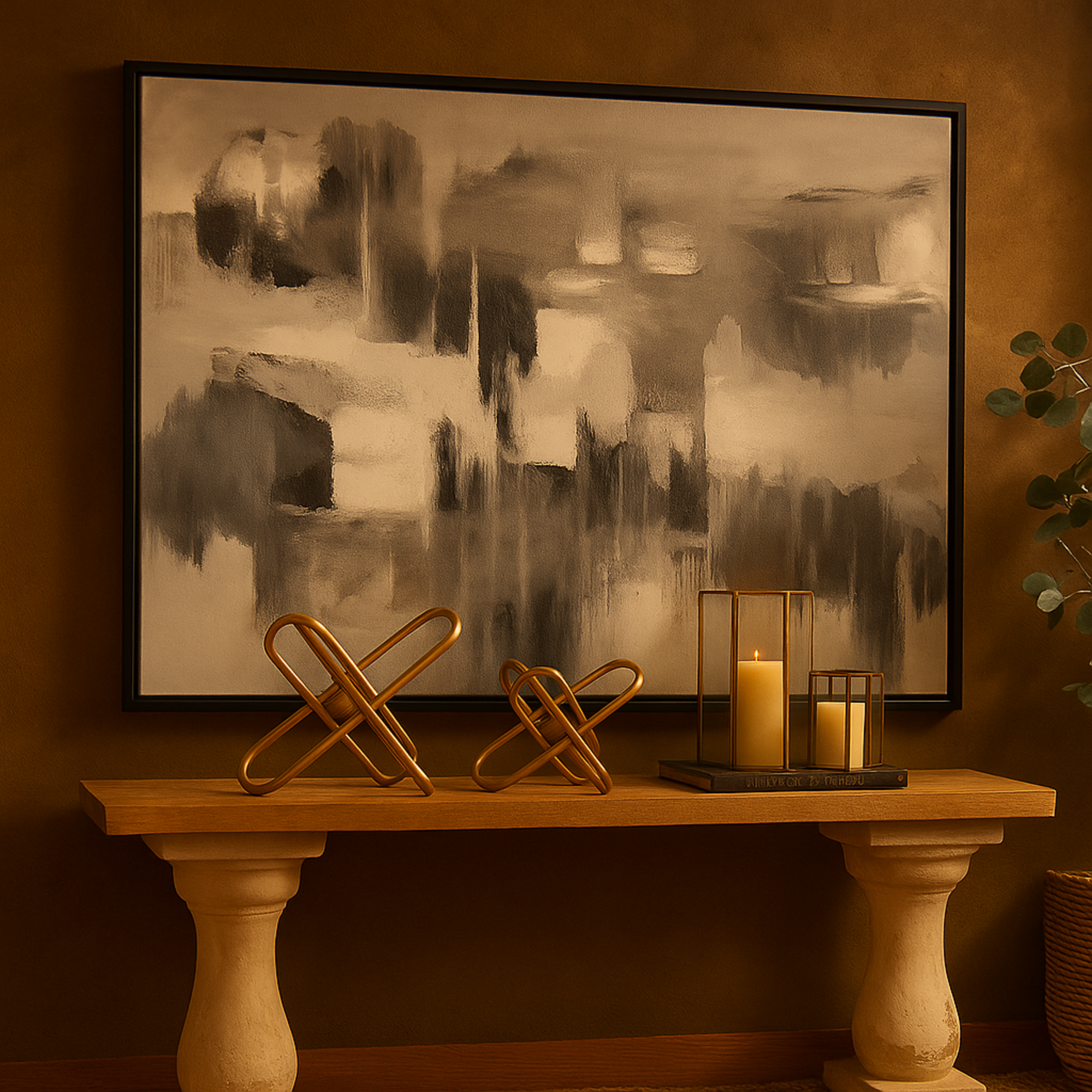 Abstract Black Canvas Shadow Movement Living Room Framed Wall Art with Black Frame