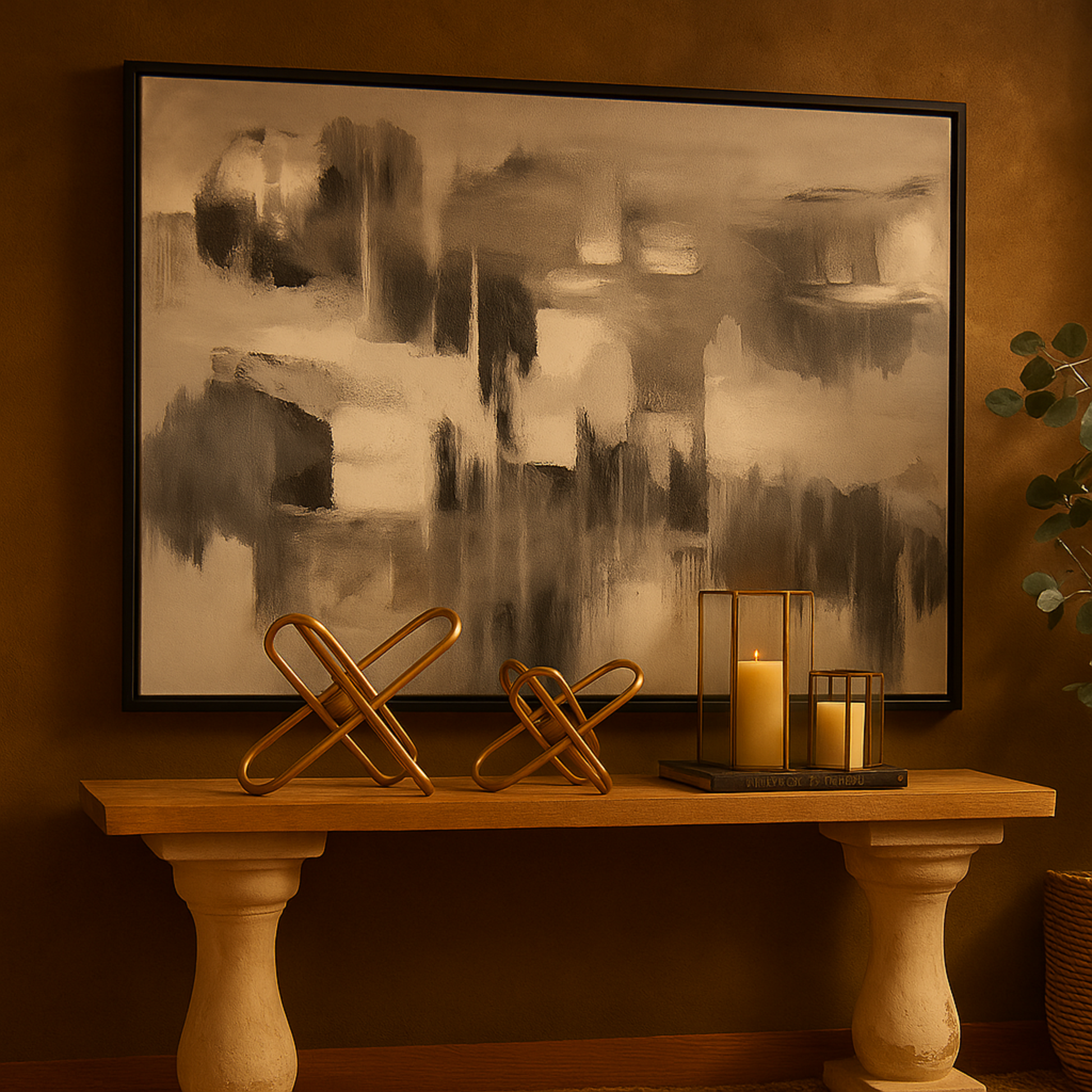 Abstract Black Canvas Shadow Movement Living Room Framed Wall Art with Black Frame