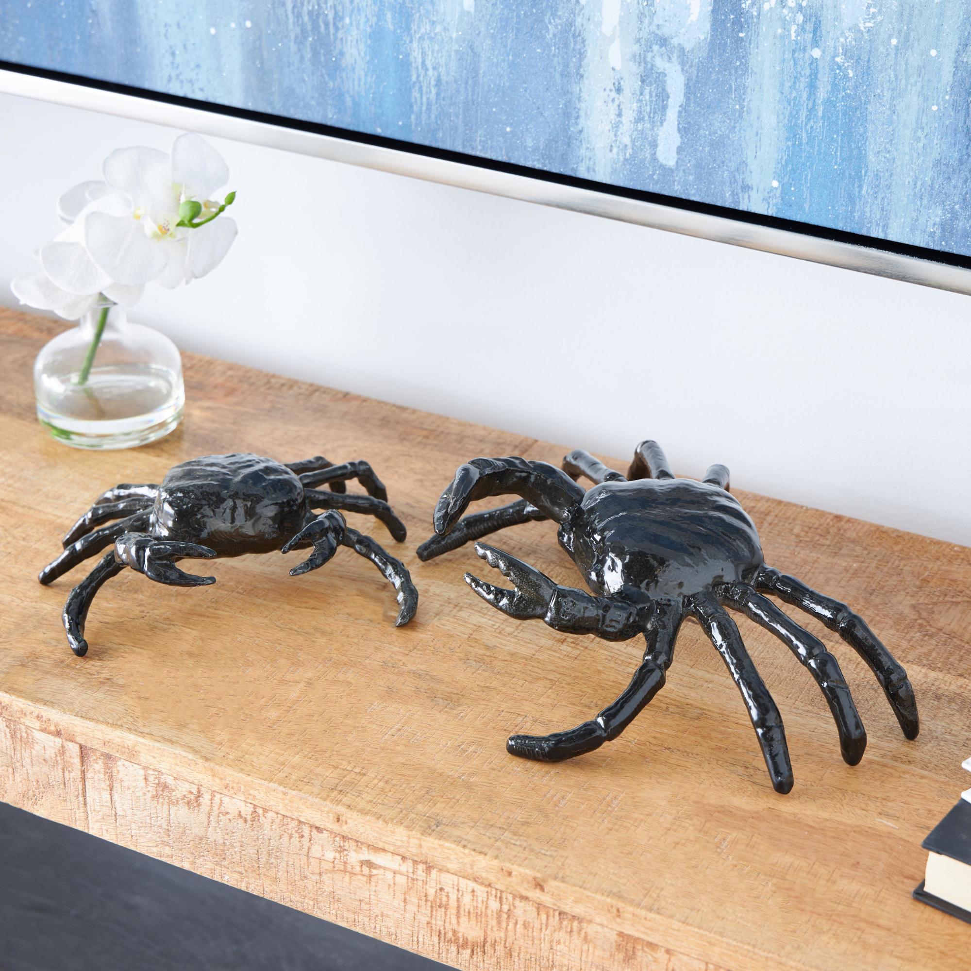Set of 2 Crab Black Aluminum Metal Decorative Sculpture