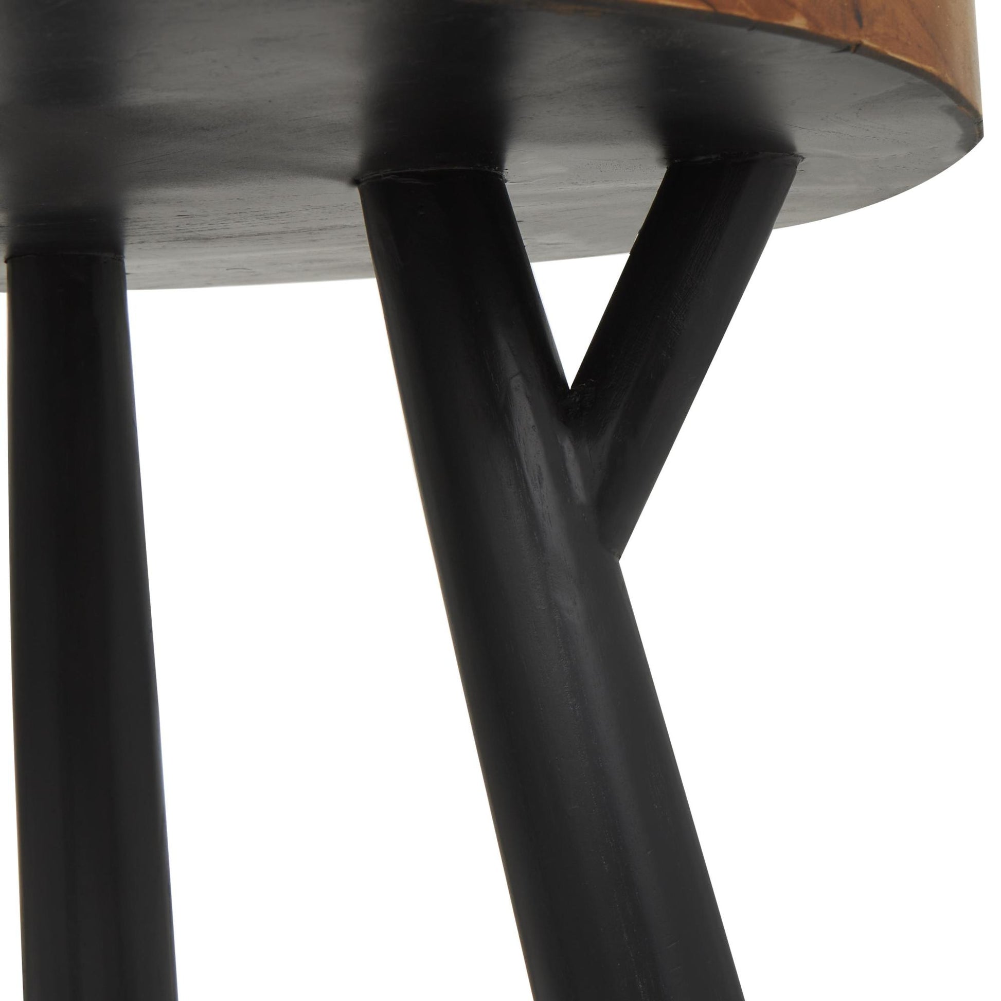 Geometric Brown Teak Wood Layered Circle Side End Accent Table with Black Legs