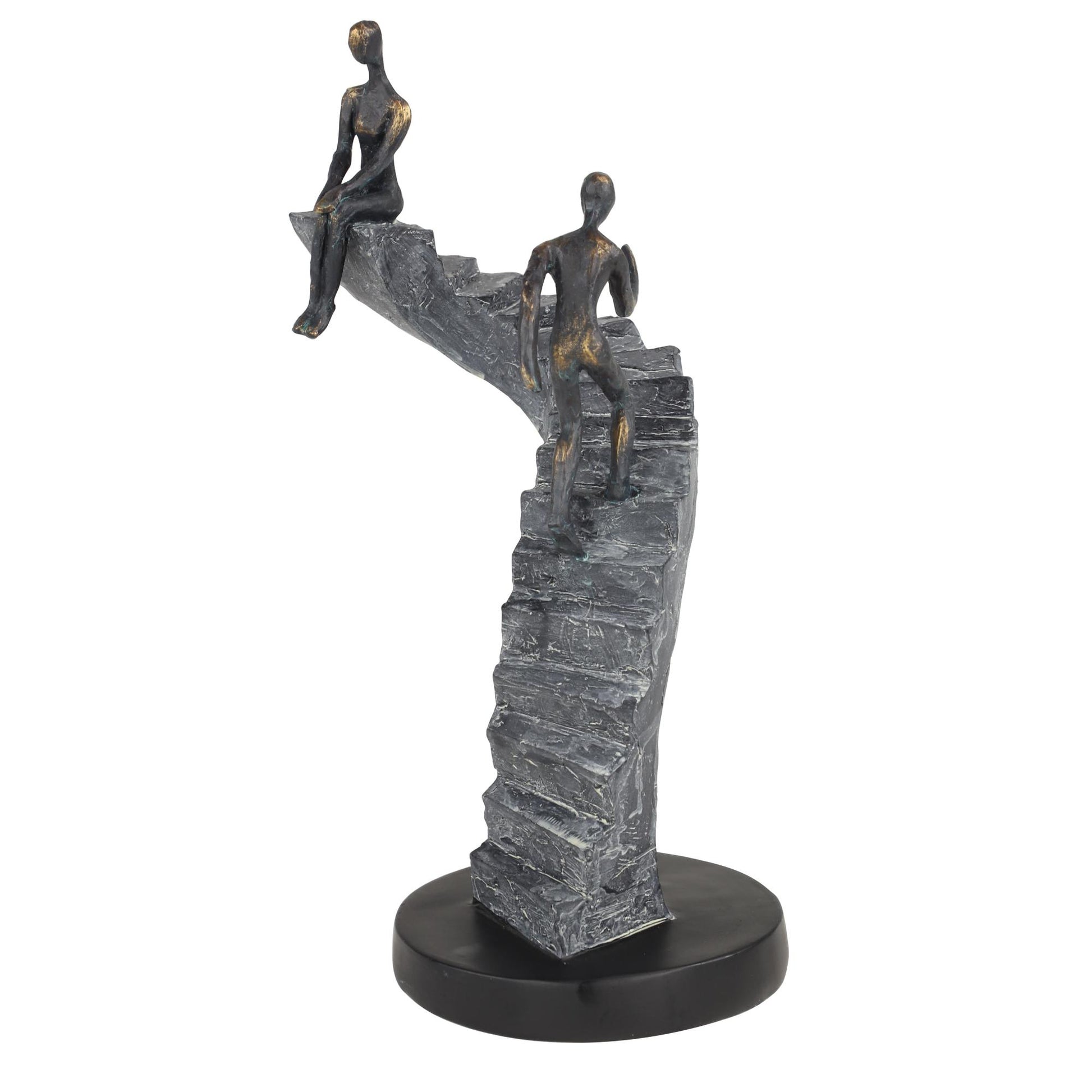 People Black Polystone Decorative Sculpture with Stairs