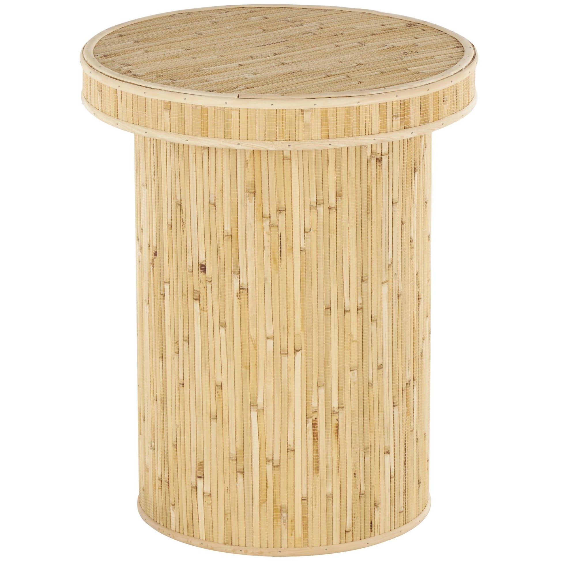 Light Brown Wooden Handmade Side End Accent Table with Linear Wood Strip Design
