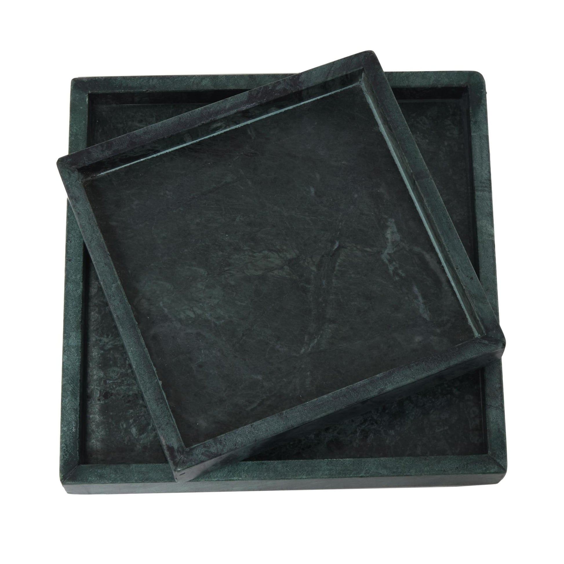 Set of 2 Marble Minimalistic Square Living Room Decor Tray with Raised Border Set of 2 10", 8"W