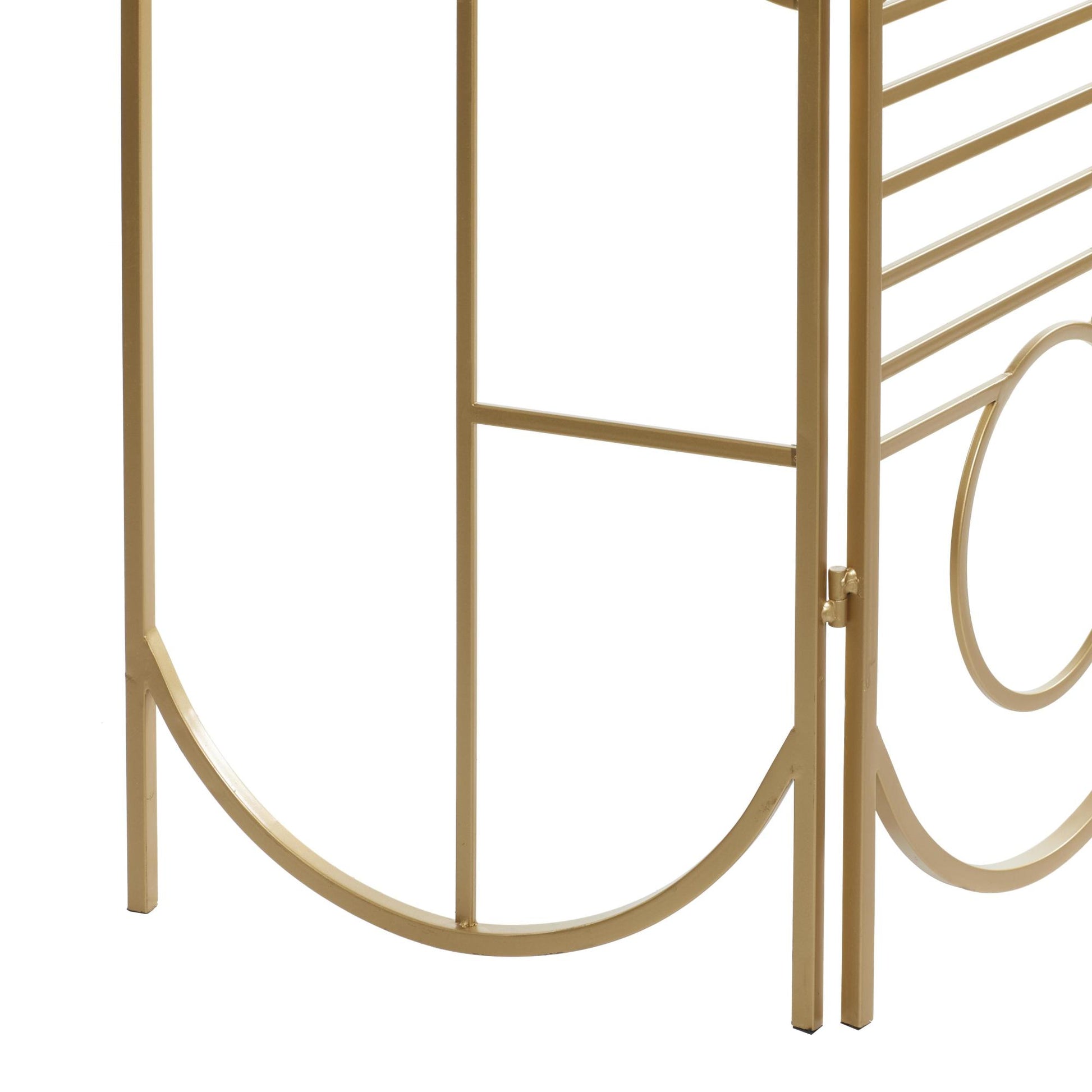Geometric Gold Metal Hinged Foldable Arched Partition 3 Panel Partition Room Divider Screen