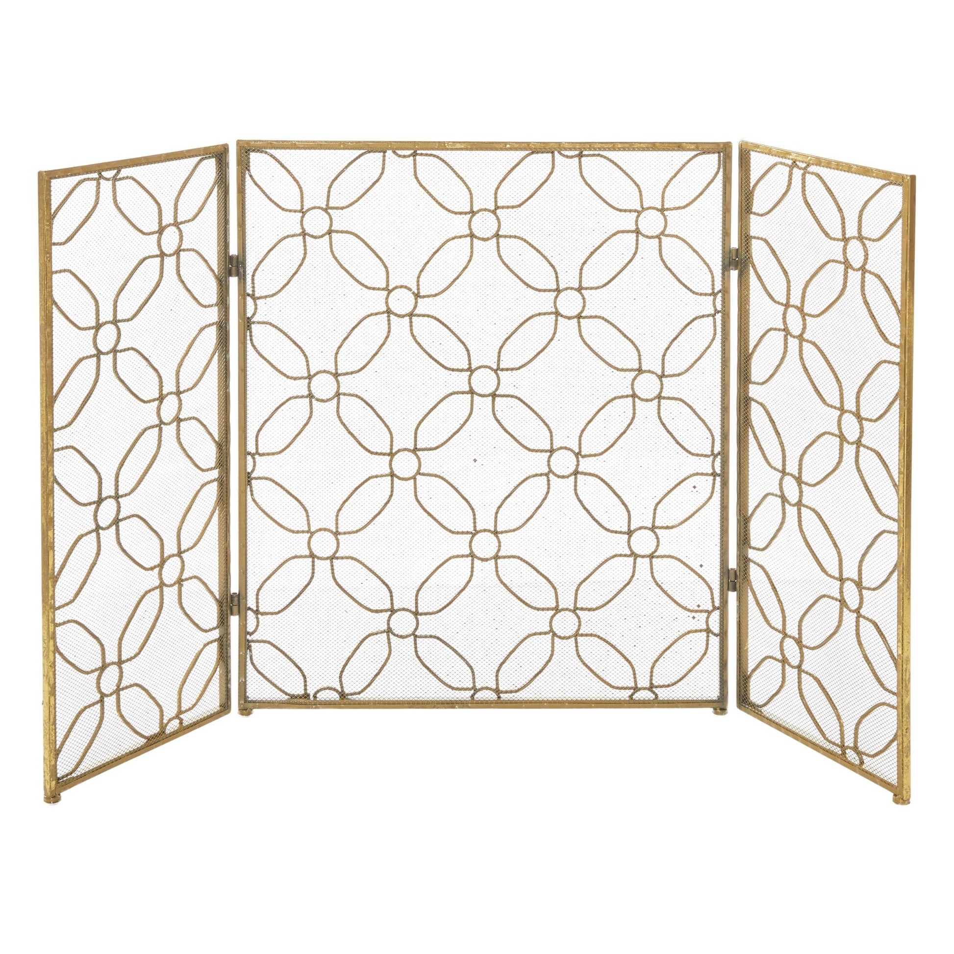 Geometric Gold Metal Foldable Mesh Netting 3 Panel Living Room Fireplace Screen