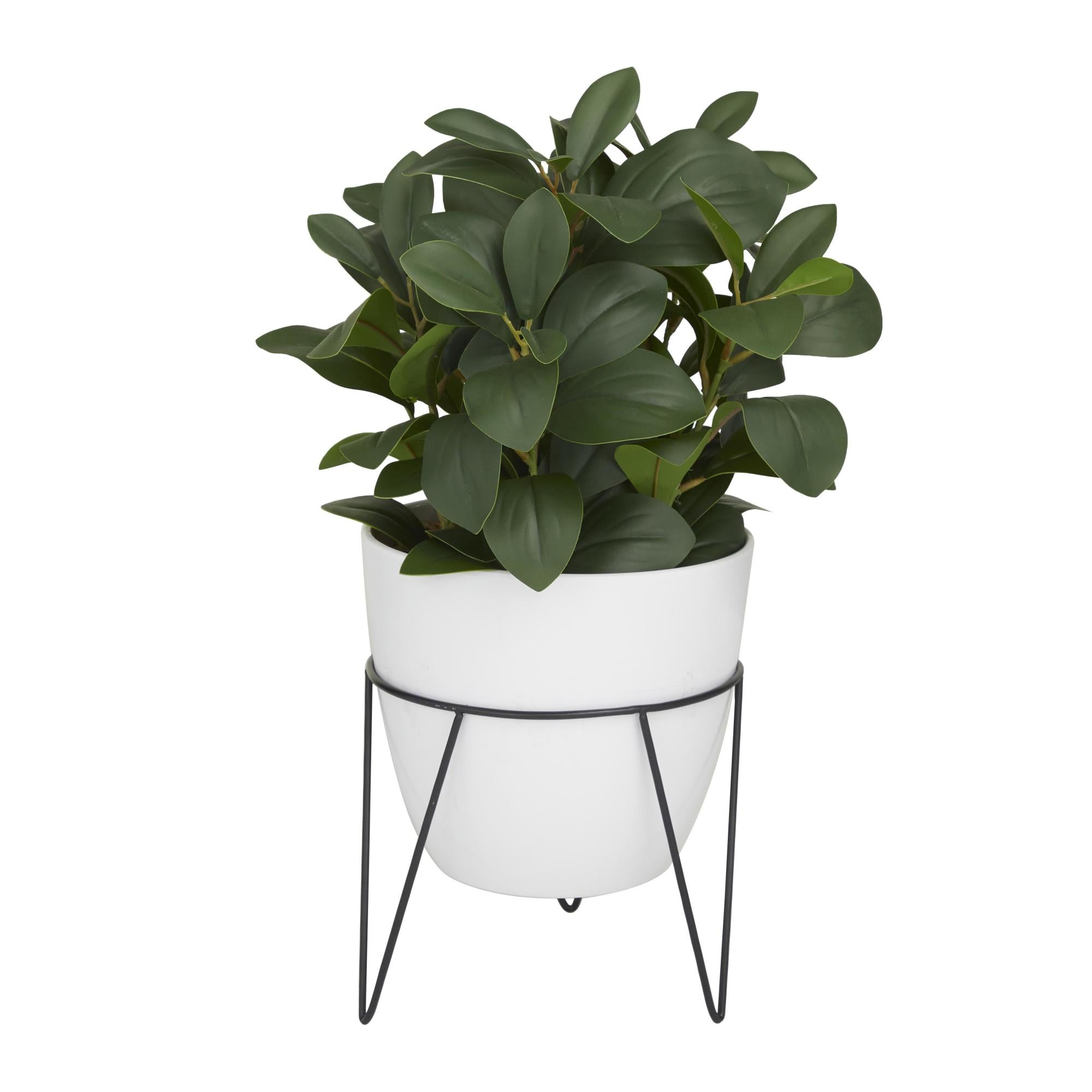 Eucalyptus Green Faux Foliage Indoor Outdoor Artificial Plant with Realistic Leaves and Metal Stand and White Pot