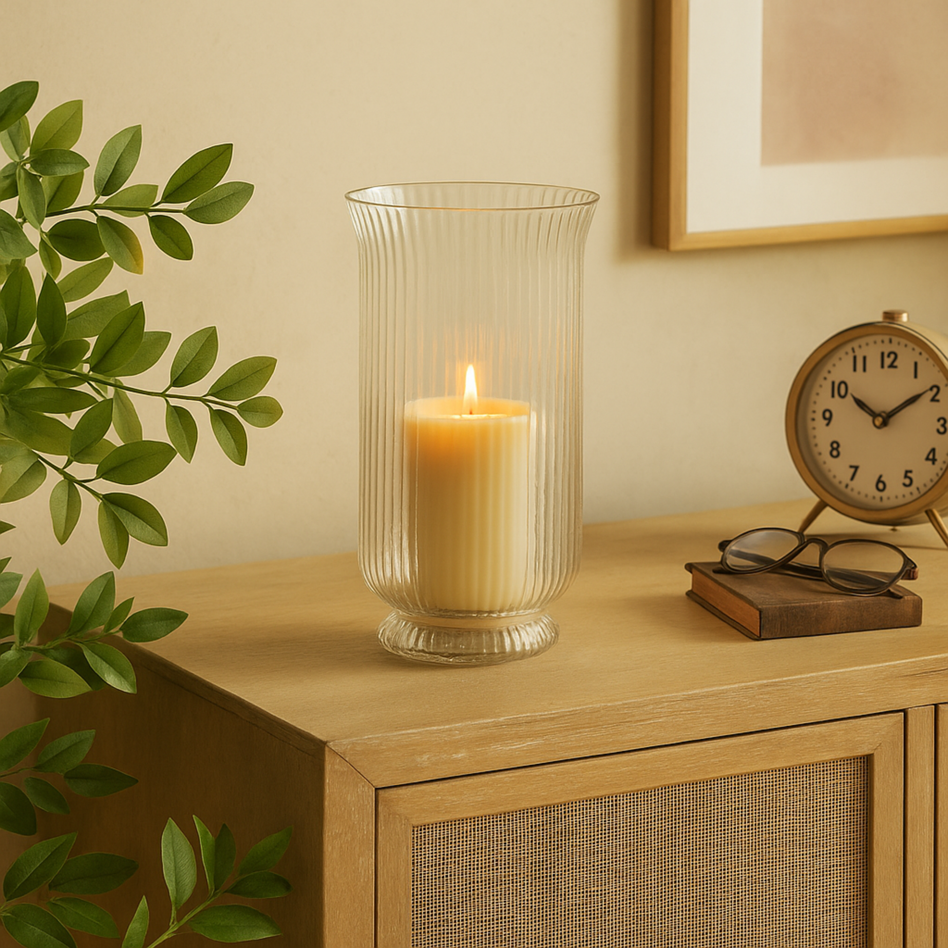 Clear Glass Ribbed Fluted Decorative Candle Holder