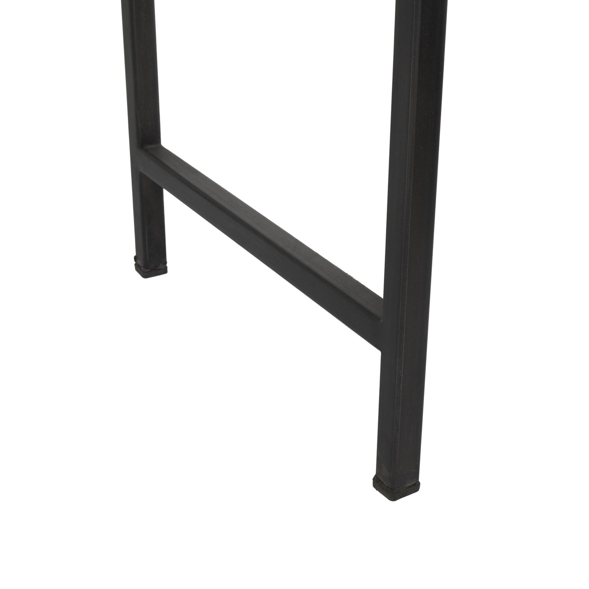 Dark Brown Teak Wood Long Living Room Console Table with Black Metal Legs