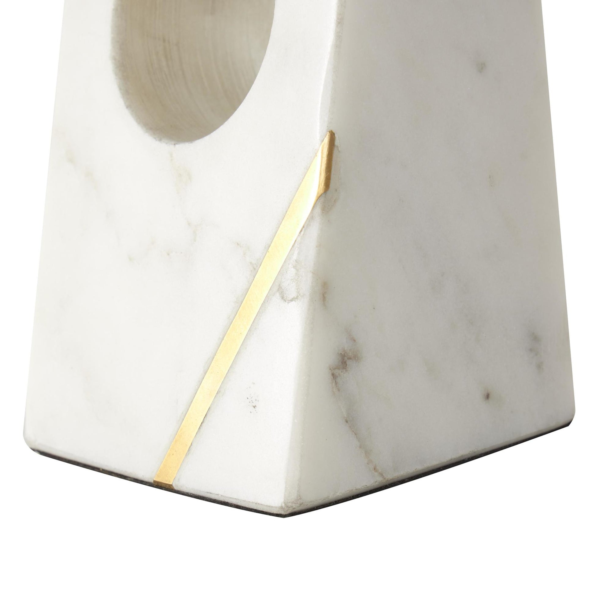 Set of 2 Geometric Marble Curved Pyramid Decorative Bookends with Diagonal Gold Stripes