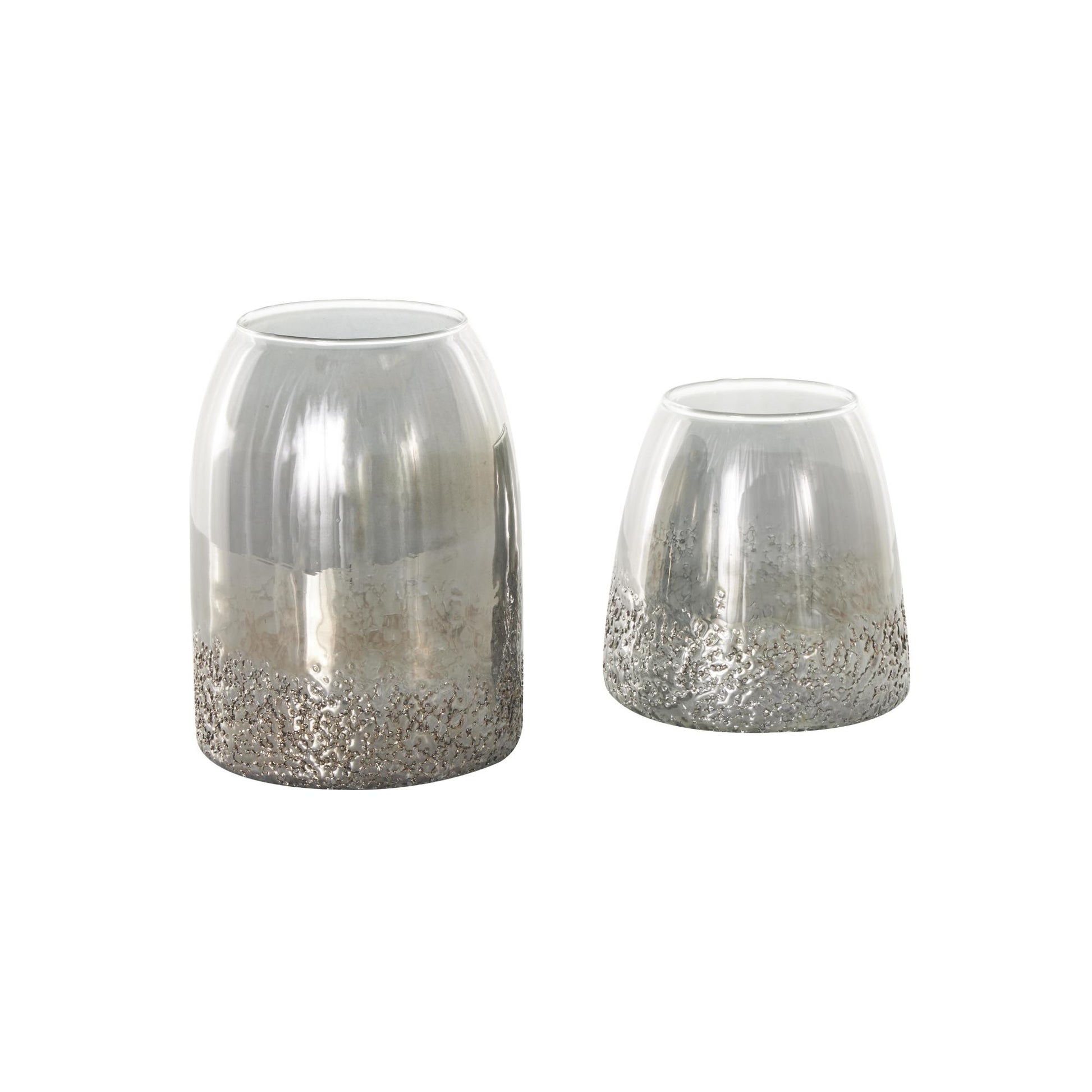 Set of 2 Gray Glass Textured Decorative Vase