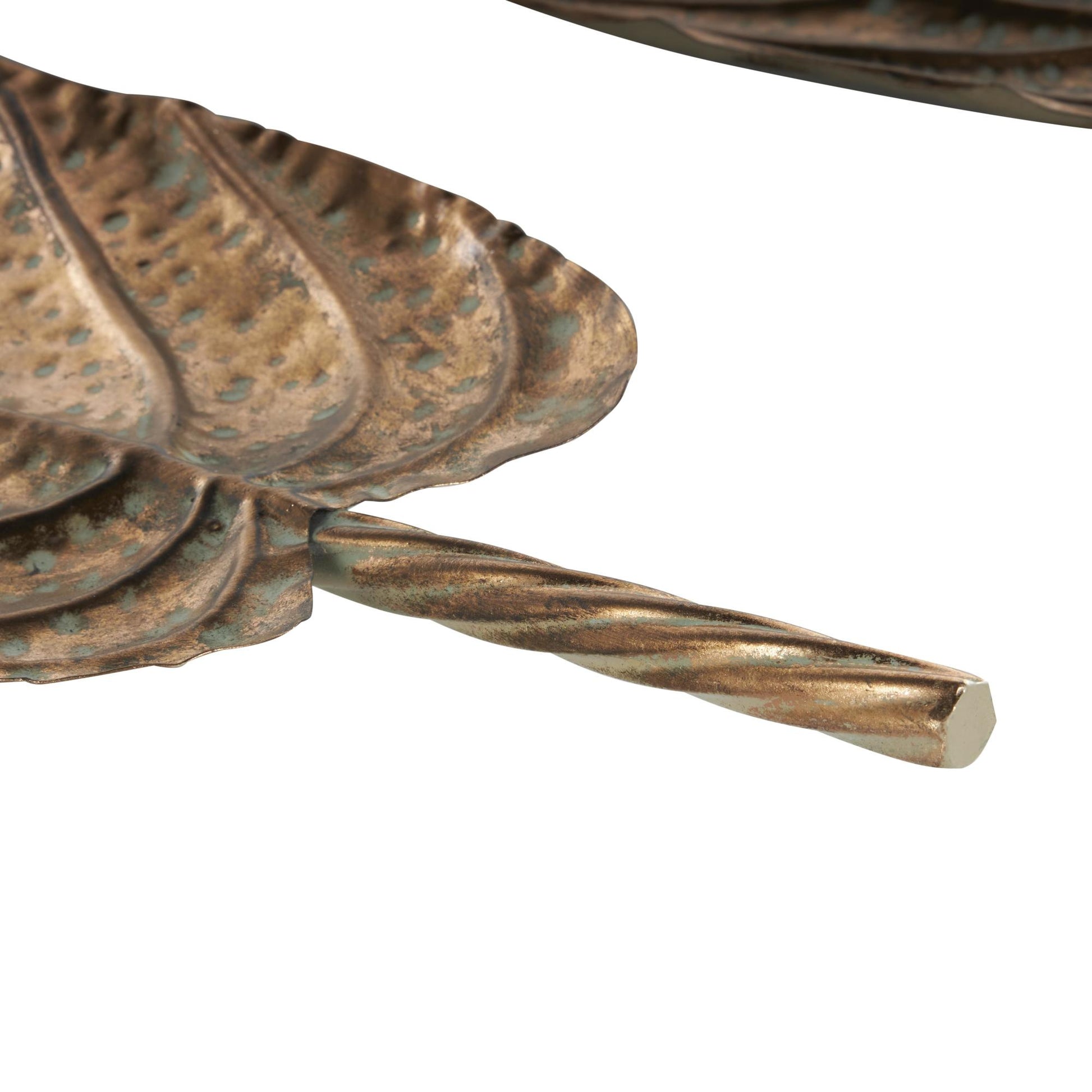 Set of 2 Leaf Copper Metal Textured Living Room Decor Tray with Patina Accents and Elevated Feet