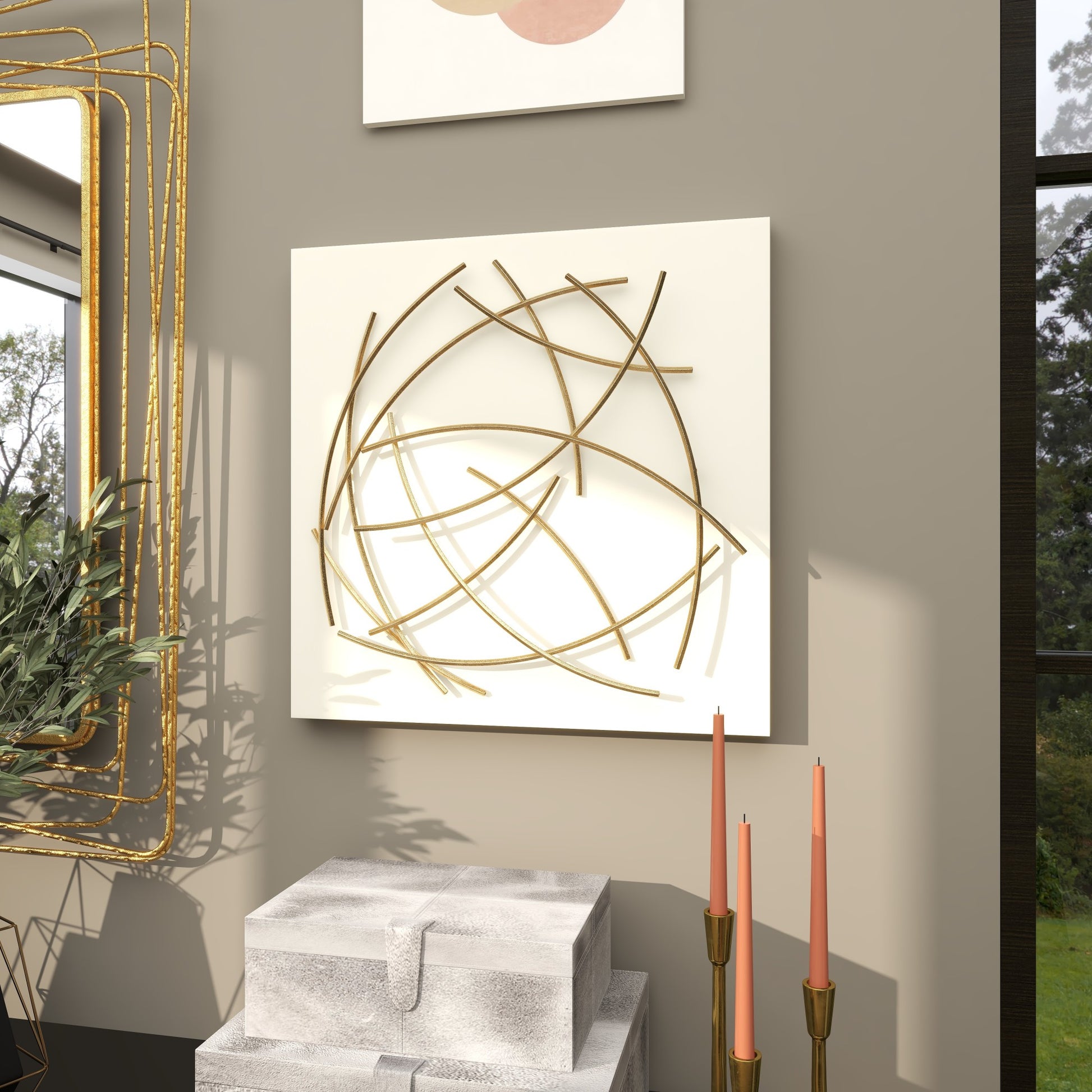 CosmoLiving by Cosmopolitan Abstract White Metal Overlapping Lines Home Wall Decor with White Backing