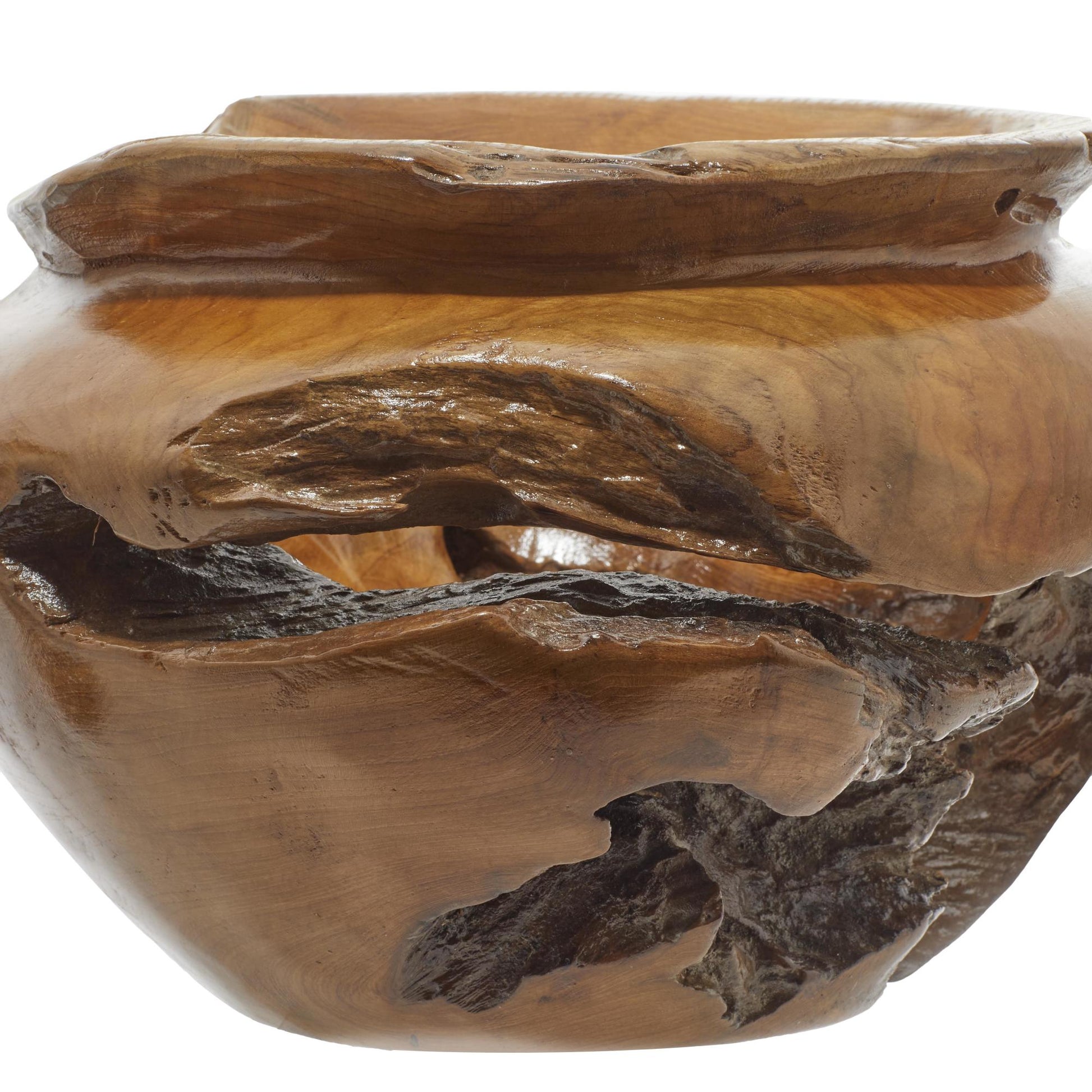 Brown Teak Wood Handmade Live Edge Free Form Large Decorative Bowl