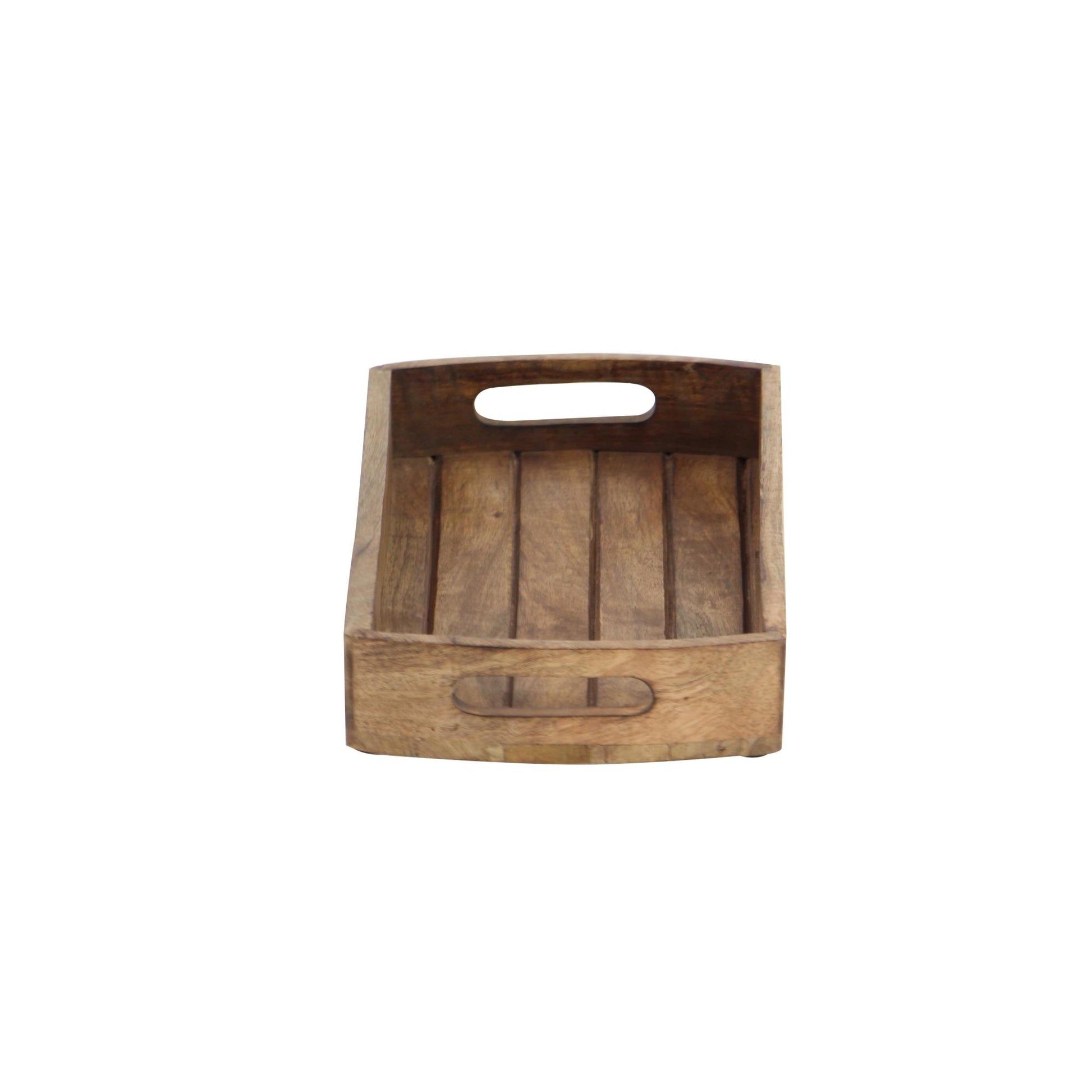 Set of 3 Light Brown Mango Wood Living Room Decor Tray with Slot Handles