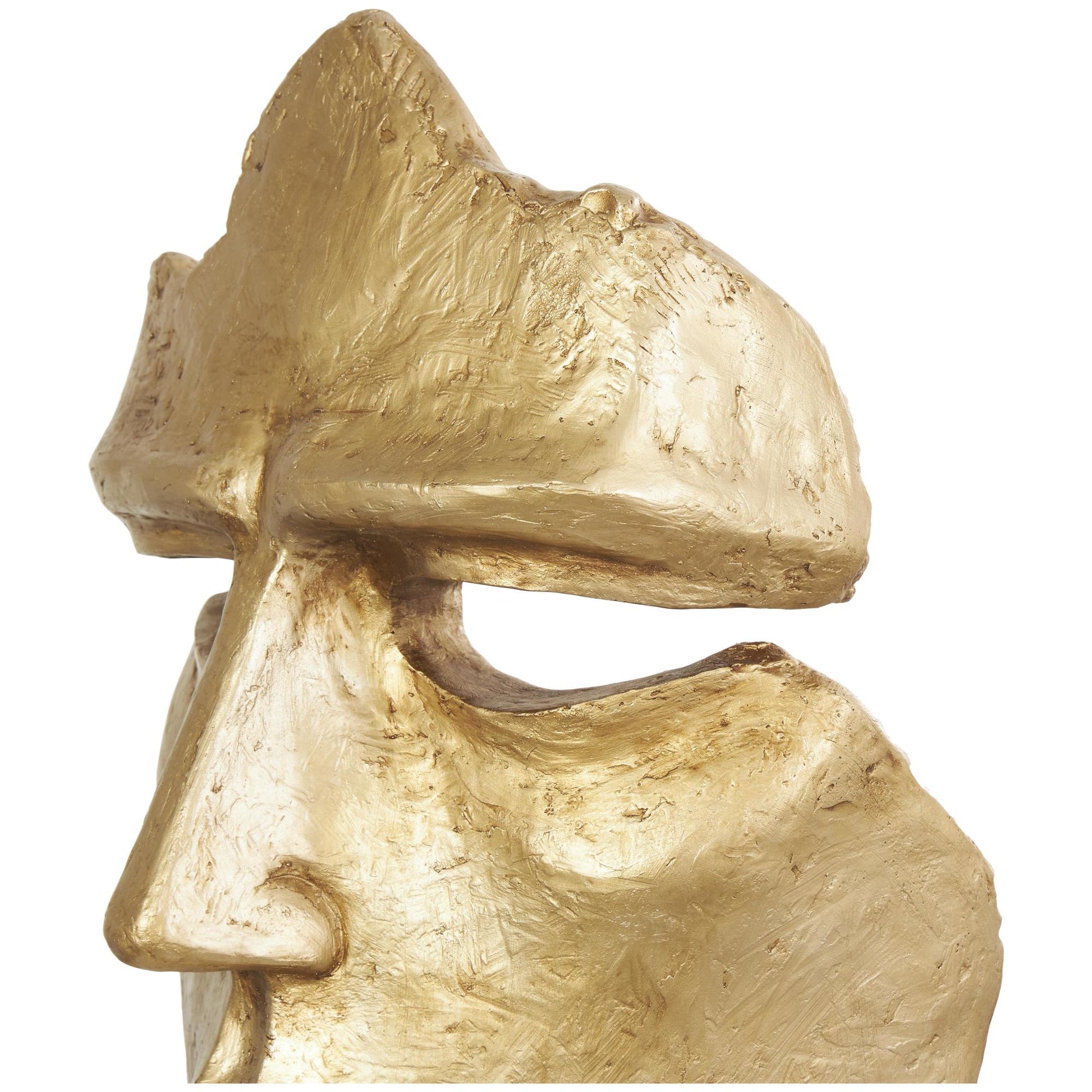 People Gold Polystone Large Cutout Quiet Gesture Face Decorative Sculpture with Black Base