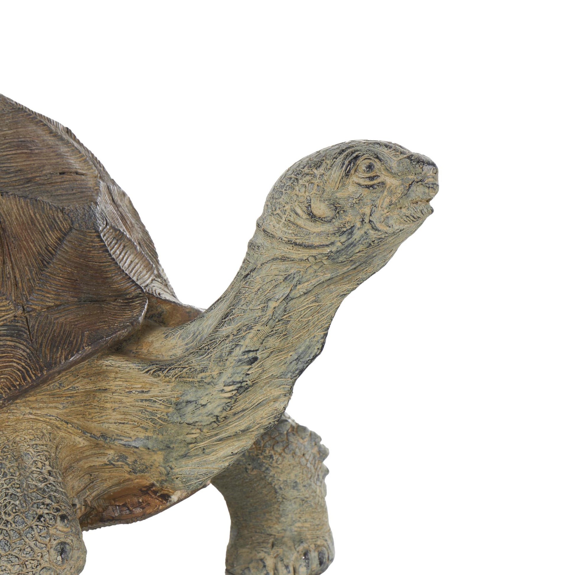 Turtle Brown Resin Distressed Textured Indoor Outdoor Garden Sculpture with Patterned Shell