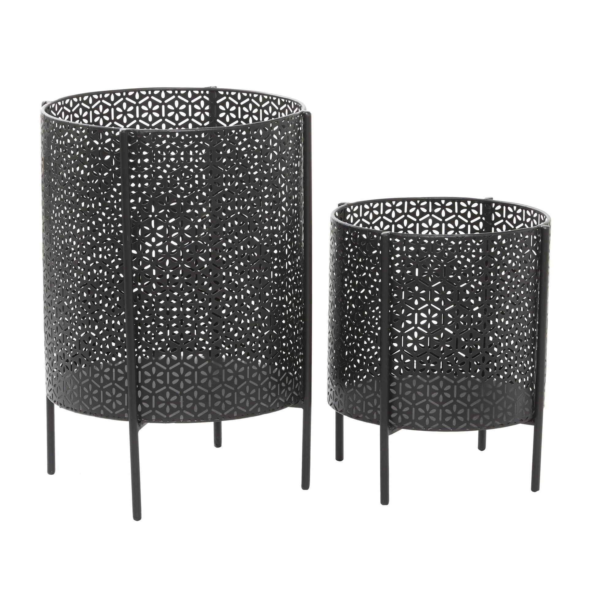 CosmoLiving by Cosmopolitan Set of 2 Floral Metal Cutout Indoor Outdoor Planter with Removable Stand