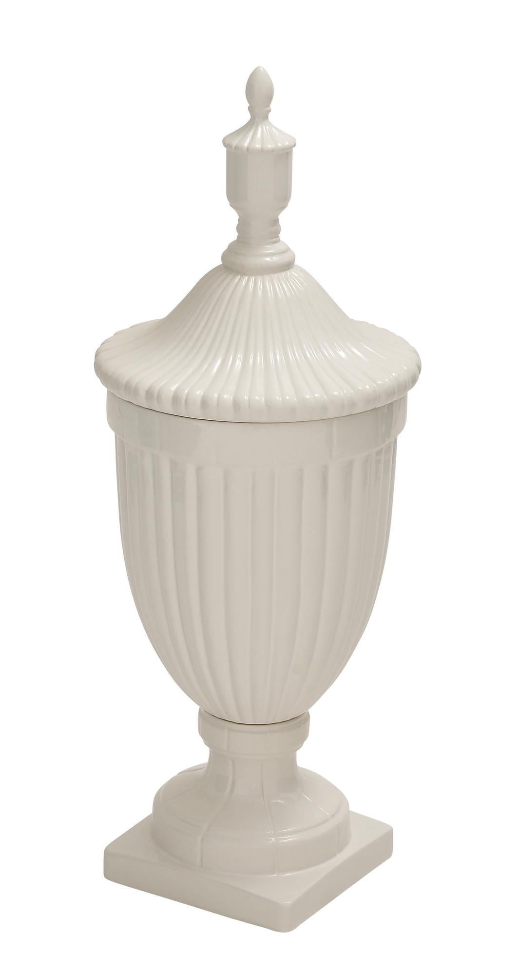 Ceramic Tall Fluted Urn Living Room Decorative Jars with Grooves and Lid