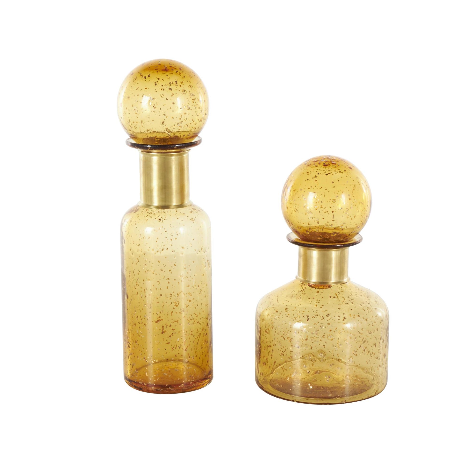 Set of 2 Yellow Glass Speckled Ombre Living Room Decorative Jars with Round Orb Tops