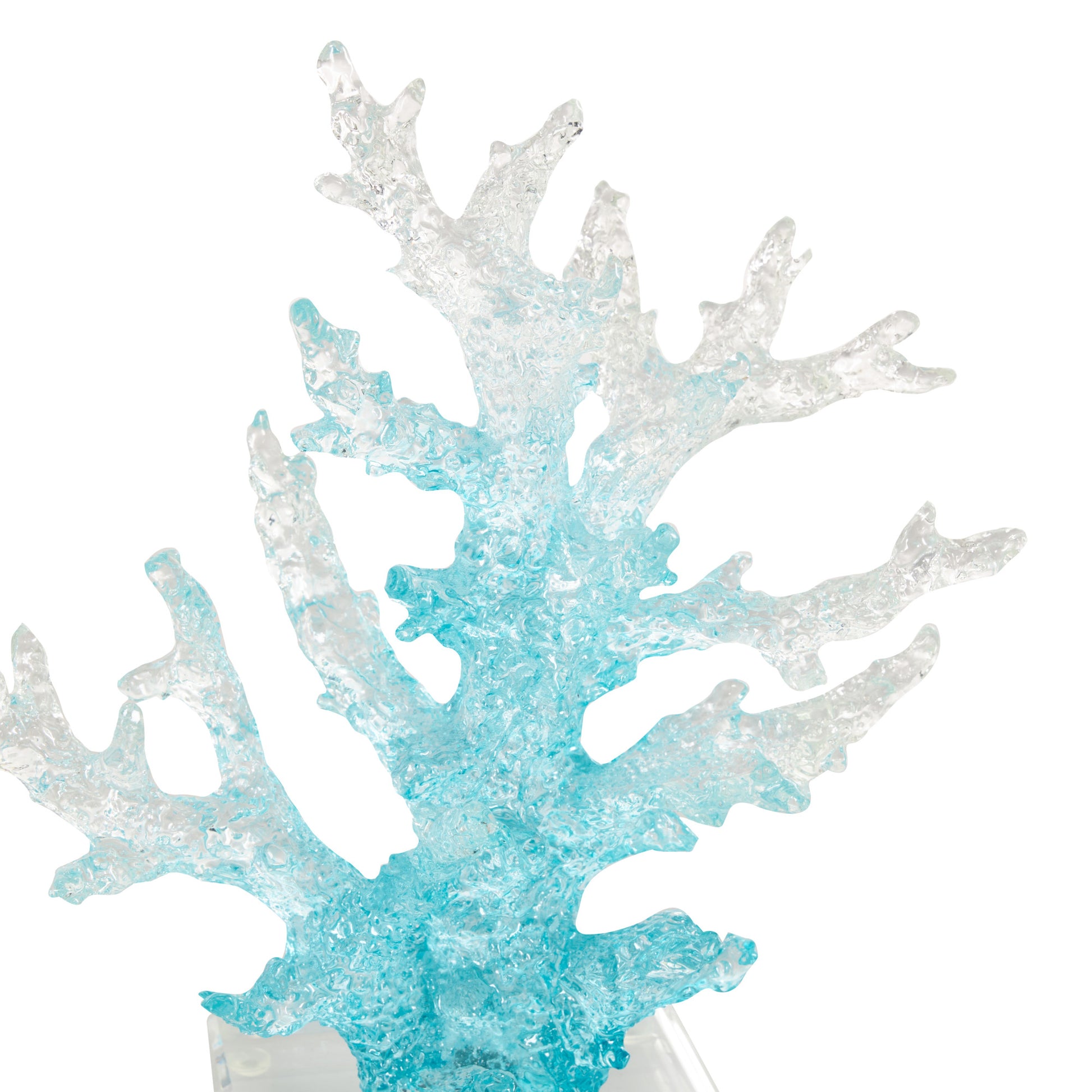 Coral Blue Glass Ombre Decorative Sculpture with Clear Square Base