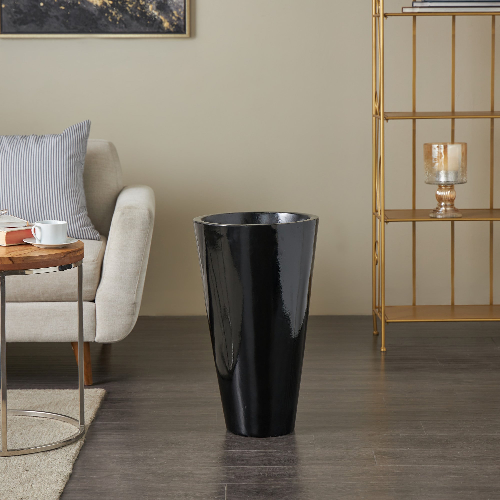 Black Fiberglass Floor Decorative Vase