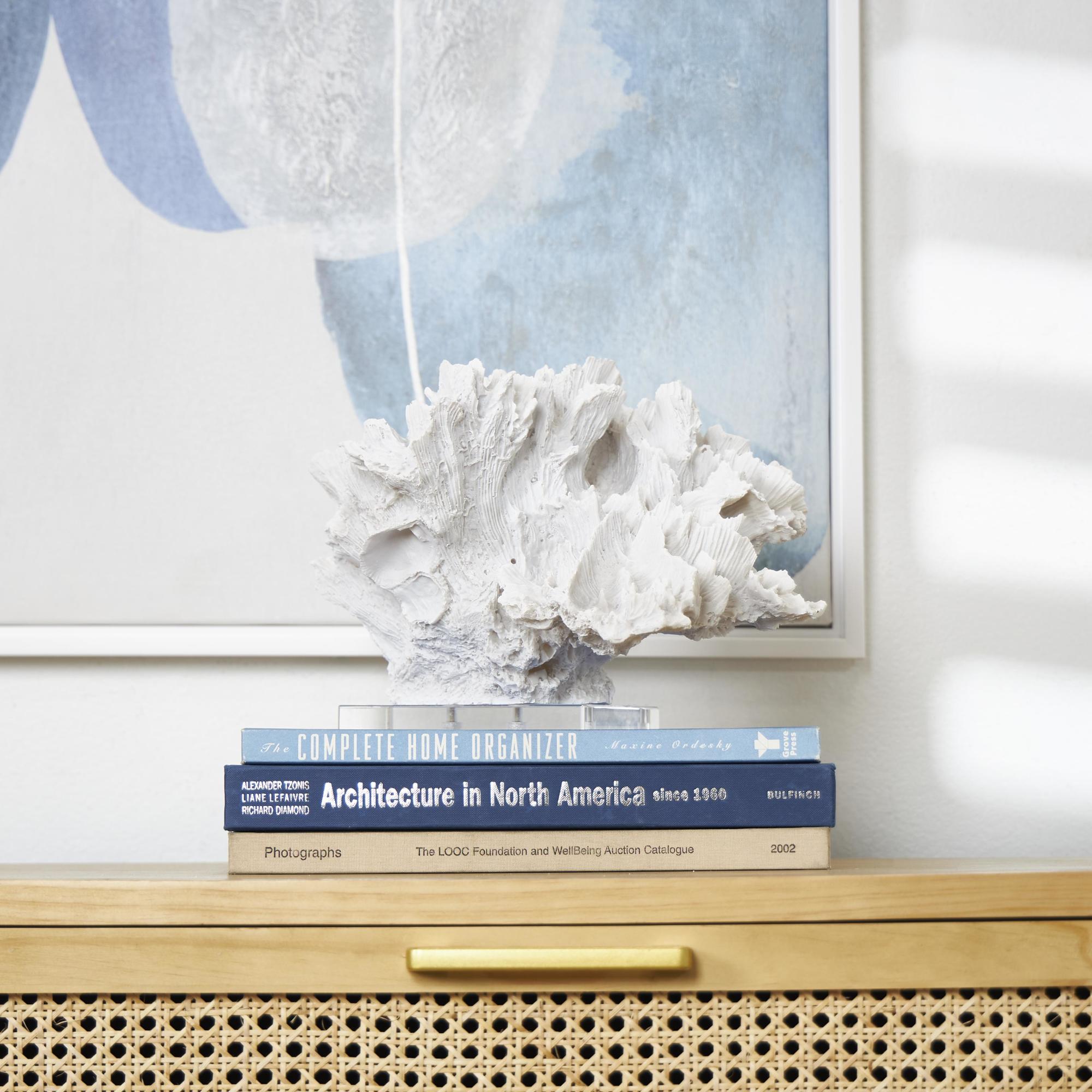 Coral White Polystone Textured Decorative Sculpture with Clear Acrylic Base