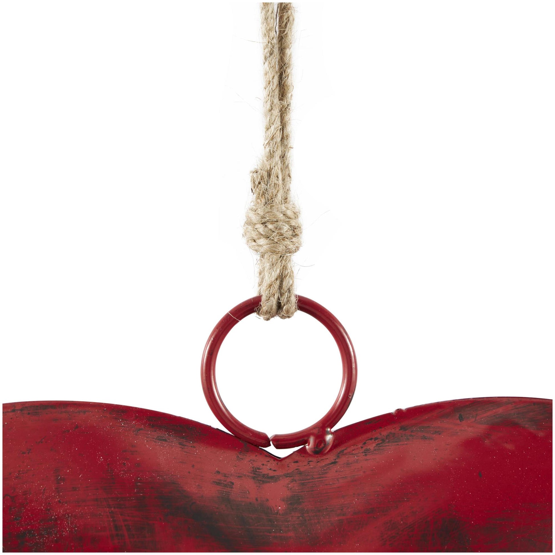 Set of 3 Heart Metal Tibetan Inspired Weathered Indoor Outdoor Decorative Bells with Jute Hanging Rope