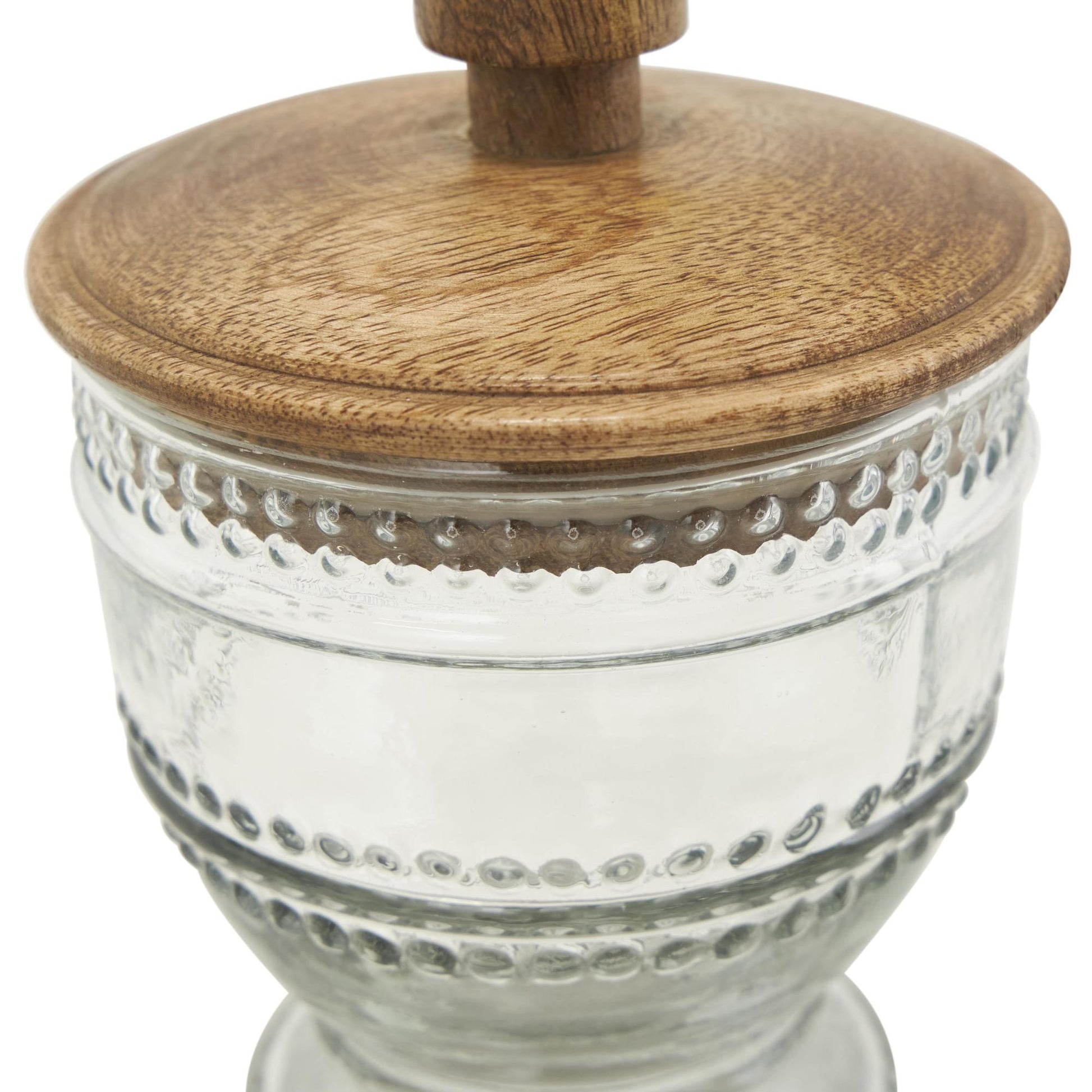 Set of 2 Clear Glass Beaded Living Room Decorative Jars with Wood Lids