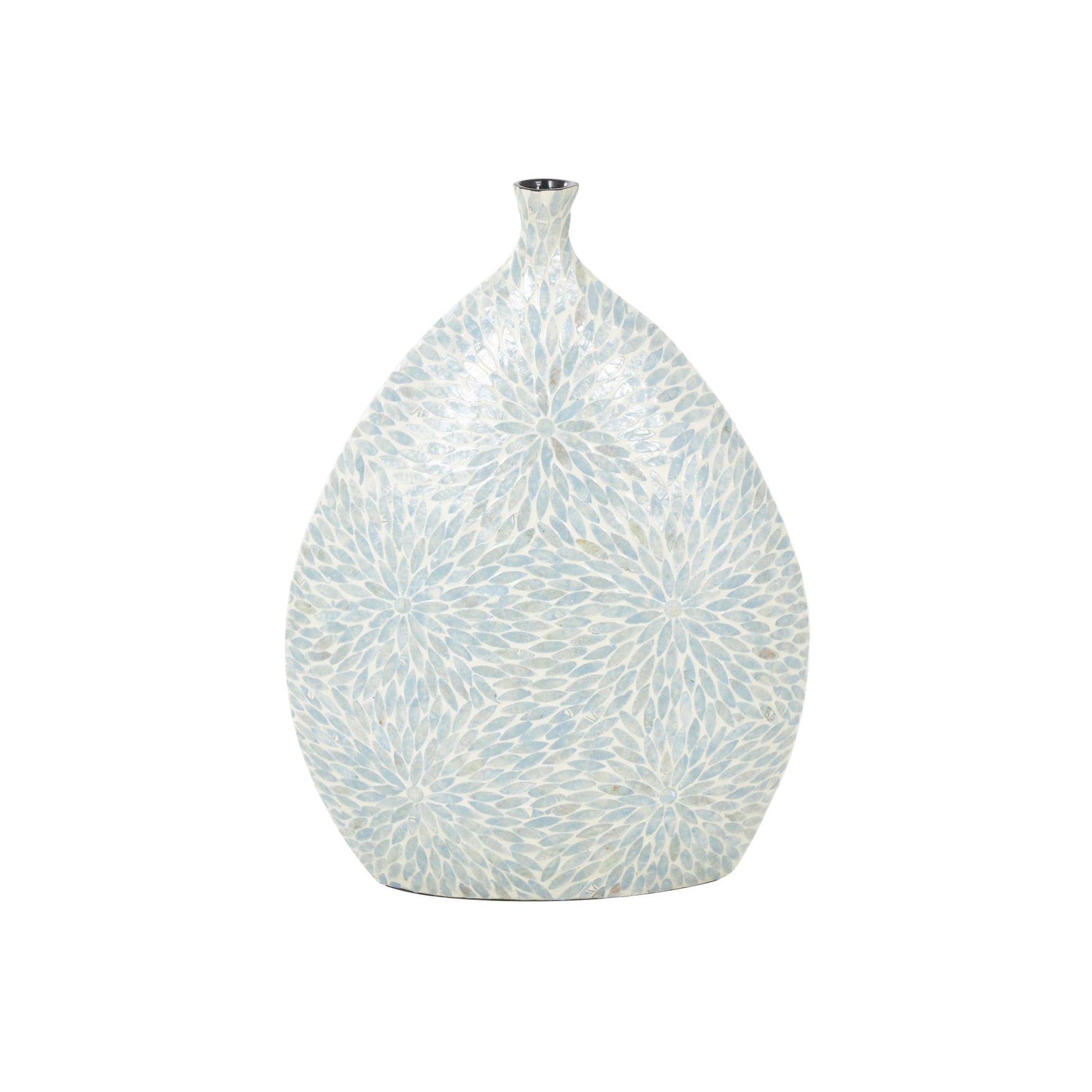 Floral Mother of Pearl Shell Handmade Large Mosaic Decorative Vase with Cream Underlay