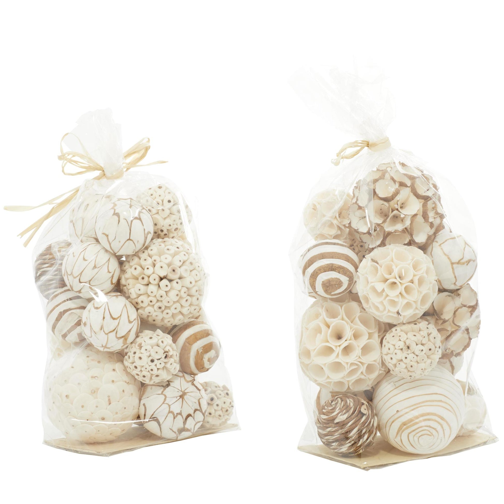 Set of 2 Brown Dried Plant Handmade Decorative Orbs & Vase Filler with Varying Designs