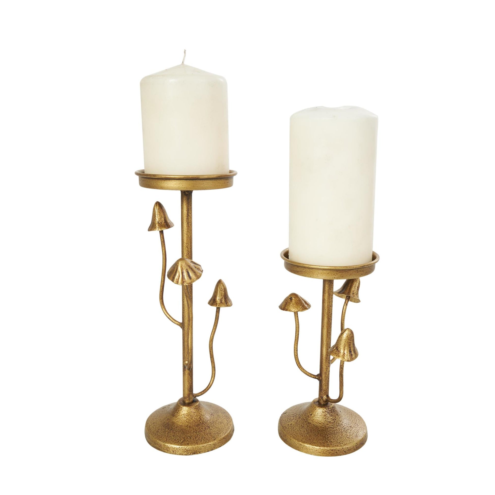 Set of 2 Abstract Gold Metal Mushroom Inspired Decorative Candle Holder