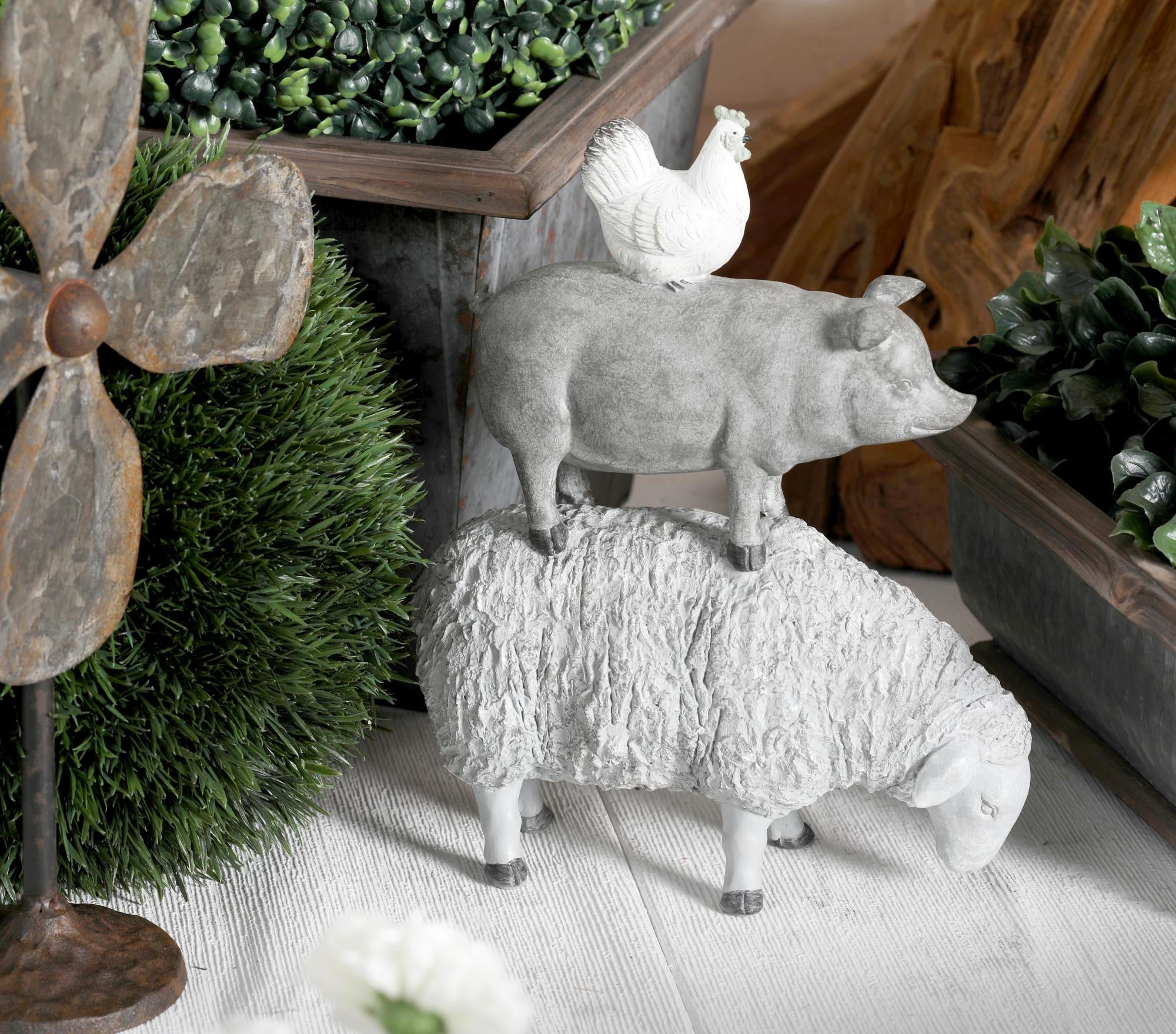 Farm Animals Gray Polyresin Stacked Decorative Sculpture