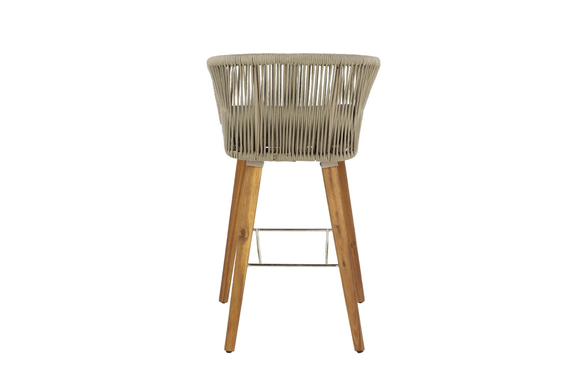 Gray Fabric Woven Rope Indoor Kitchen Bar Stool with Polyester Cushion and Tapered Wood Legs
