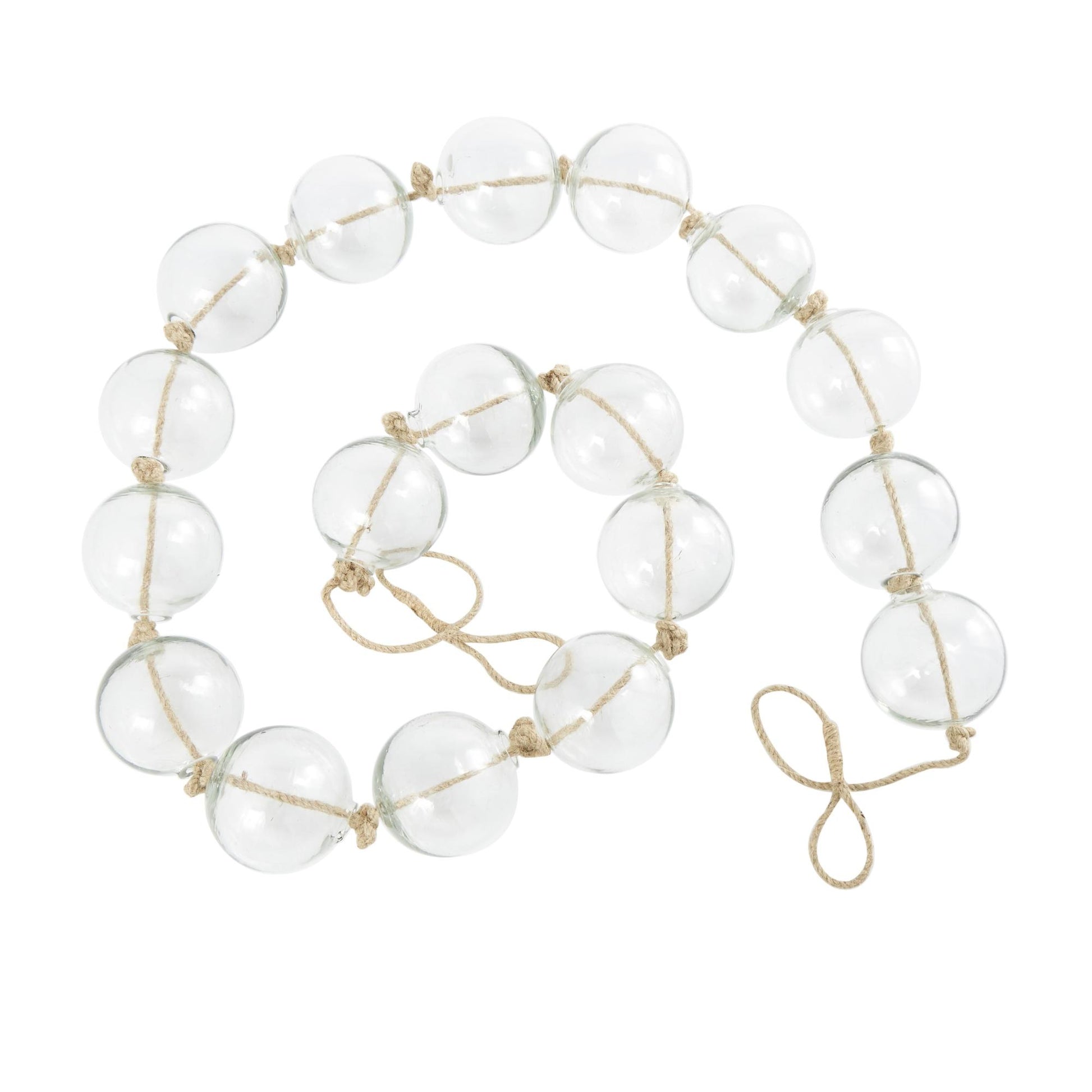 Glass Handmade Round Extra Long Frosted Orb Beaded Garland with Tassel with Knotted Jute Rope