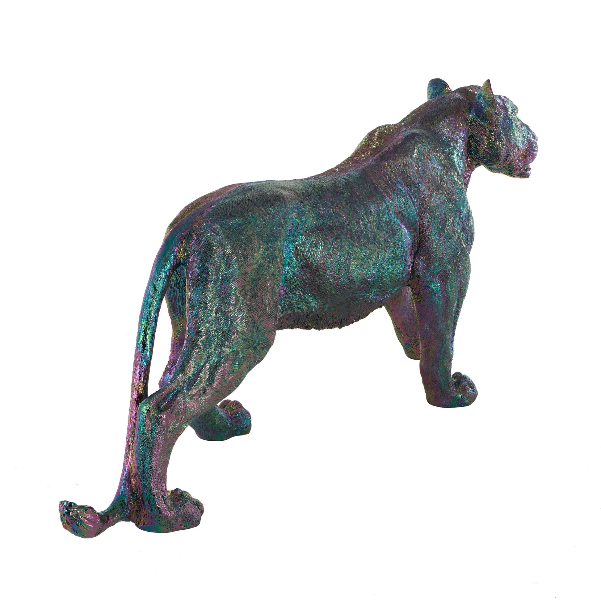 Leopard Multi Colored Resin Standing Decorative Sculpture with Rainbow Shimmer Finish