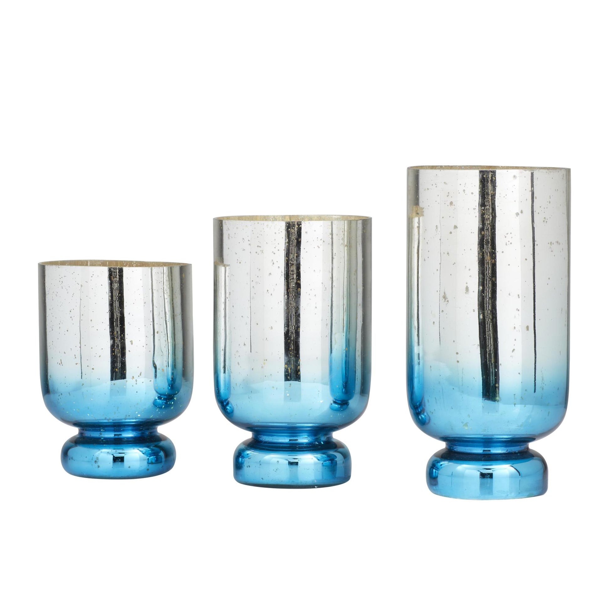 Set of 3 Glass Pillar Room Hurricane Lamp with Gold Interior