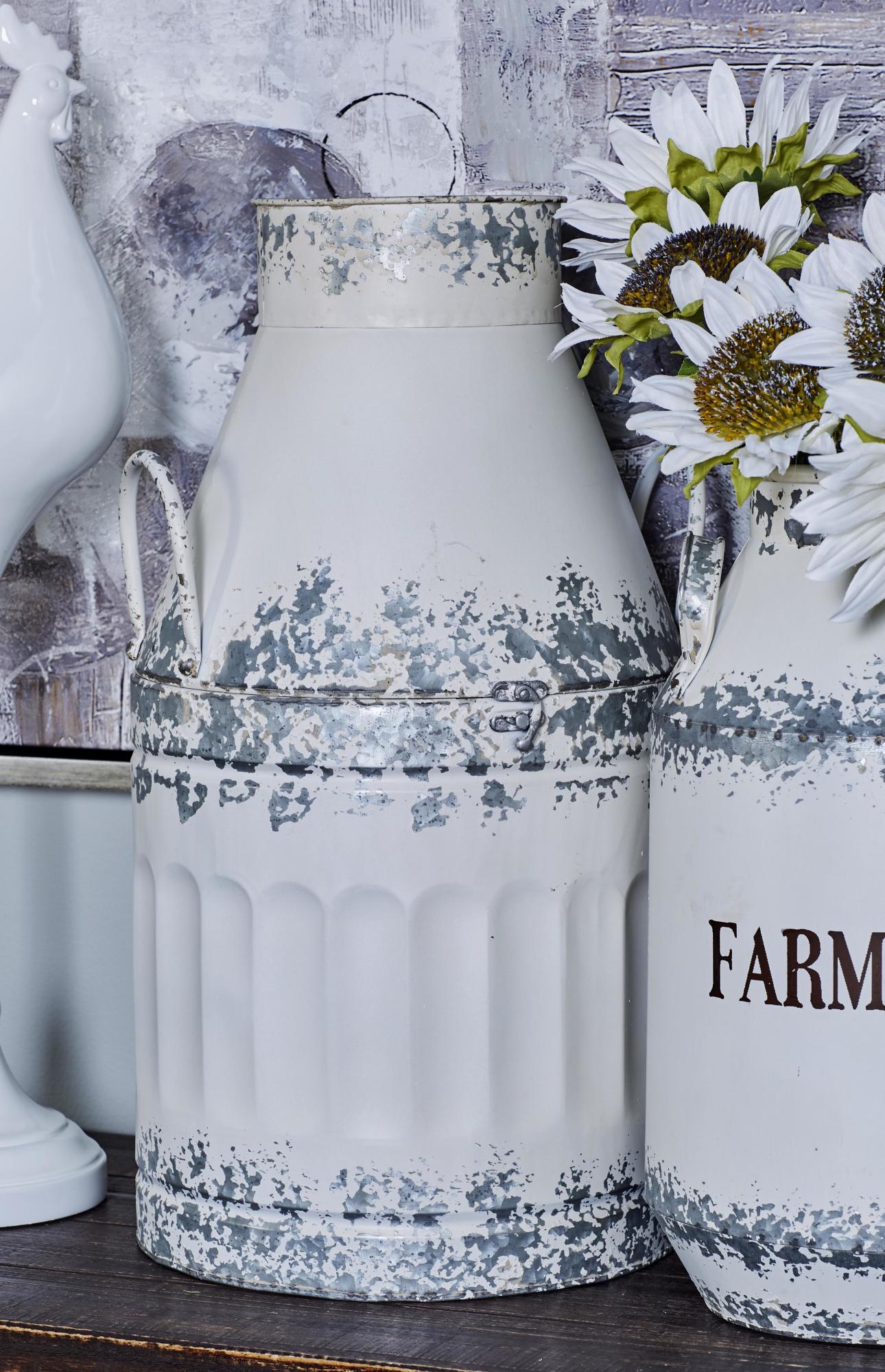 Set of 2 White Metal Decorative Vase
