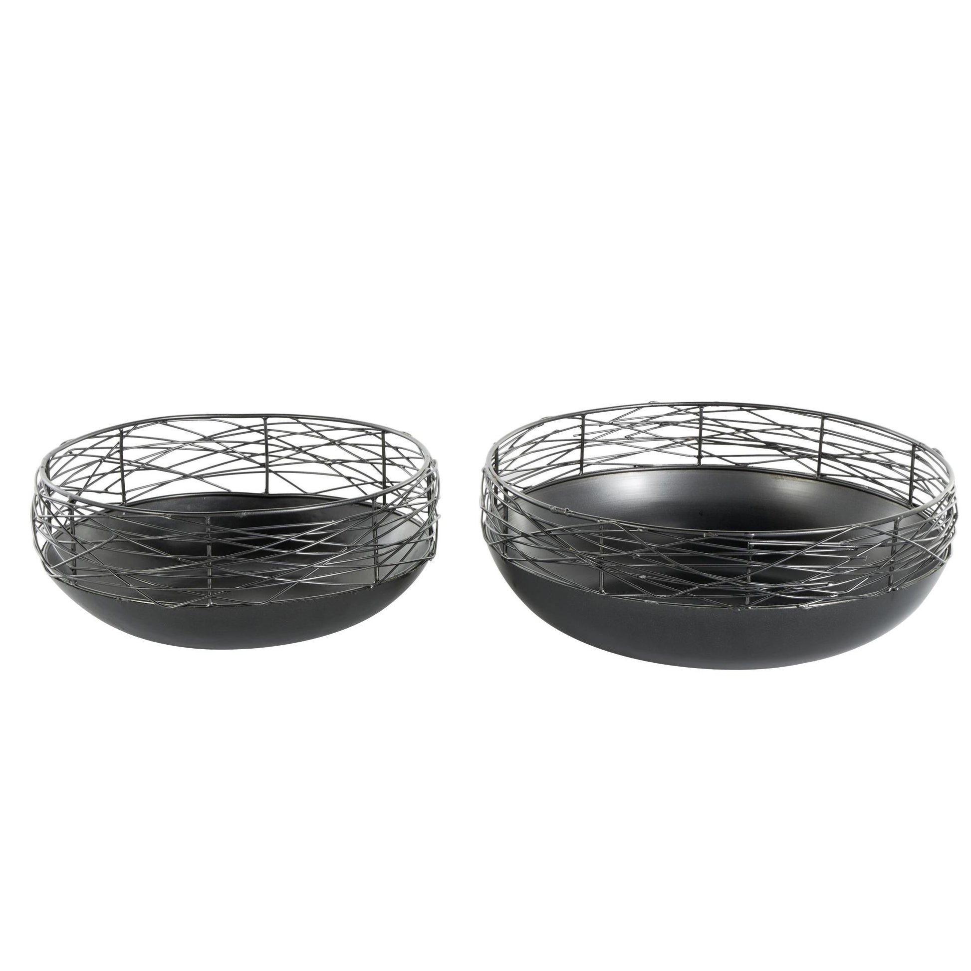 Set of 2 Abstract Black Metal Intertwined Wire Large Decorative Bowl with Solid Matte Base