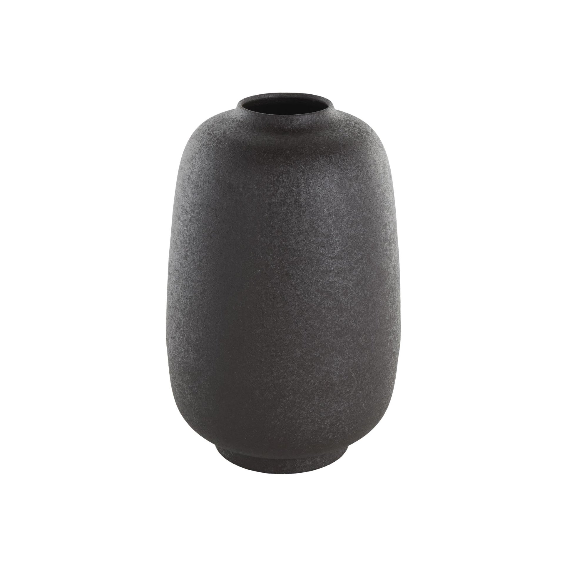 Black Metal Textured Rounded Decorative Vase