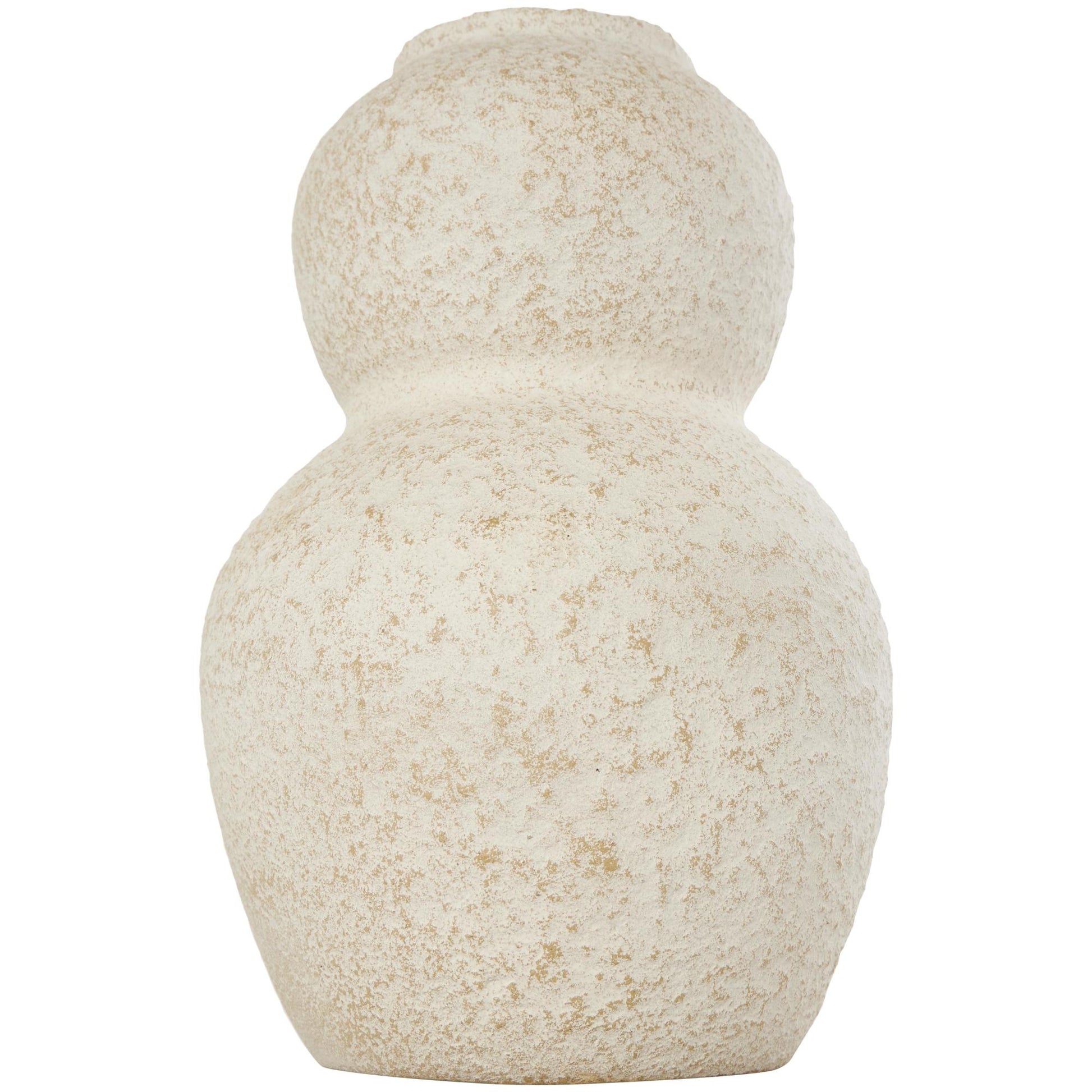 Cream Ceramic Hourglass Textured Decorative Vase with Brown Distressing