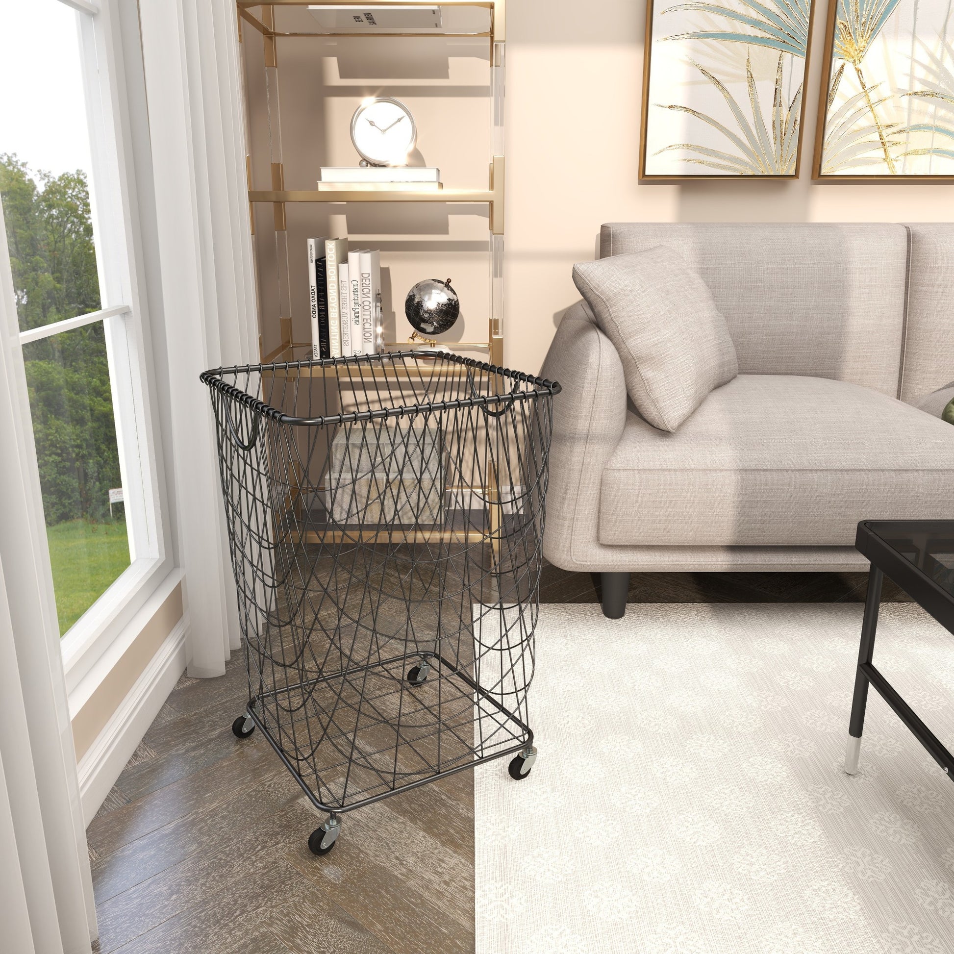 Metal Deep Set Mesh Rolling Laundry Basket Storage Cart with Wheels and Handles 17" x 17" x 24"