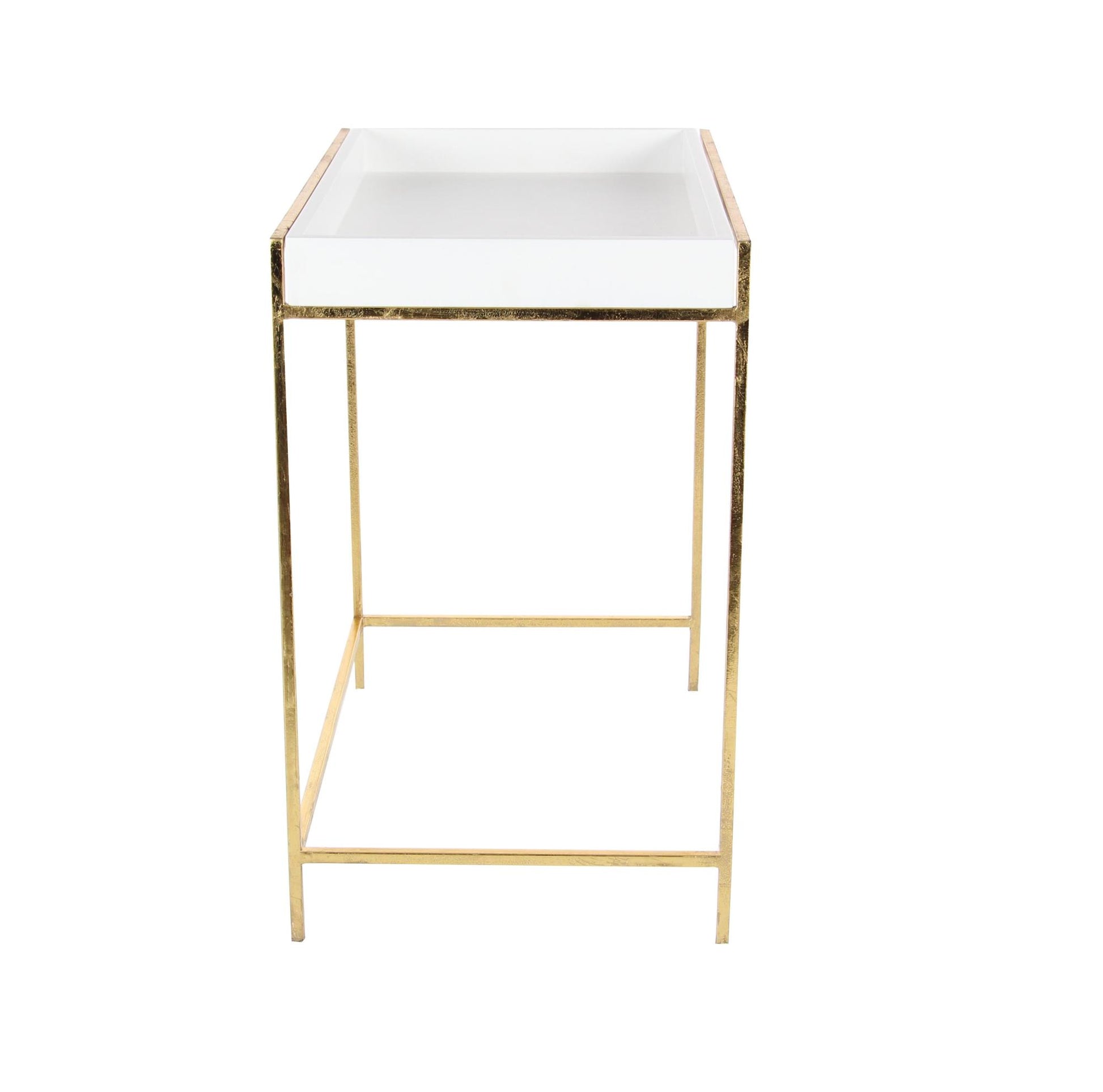 Set of 2 Geometric White Wooden Nesting Tray Top Side End Accent Table with Gold Metal Legs