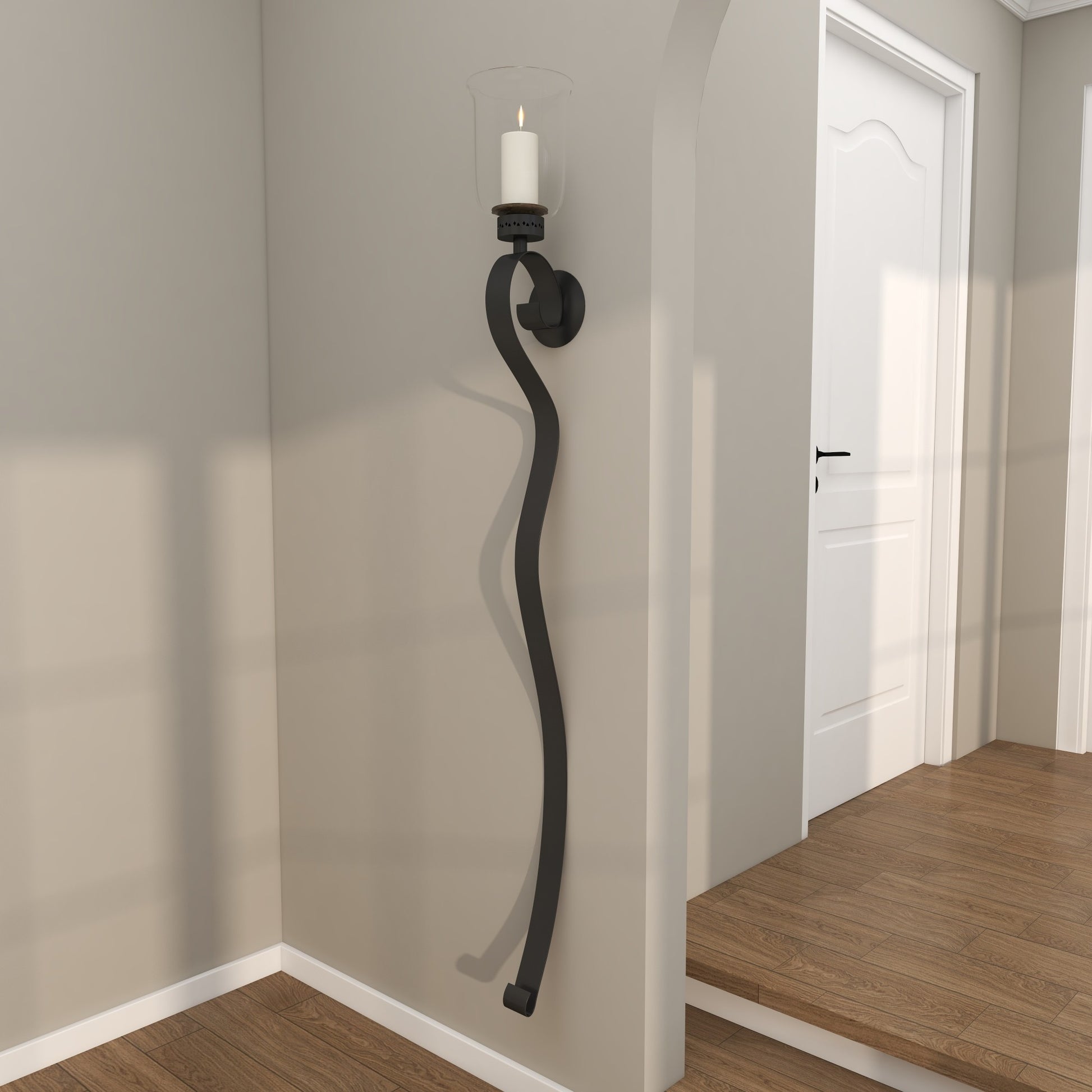 Scroll Black Metal Handmade Pillar Indoor Outdoor Wall Sconce