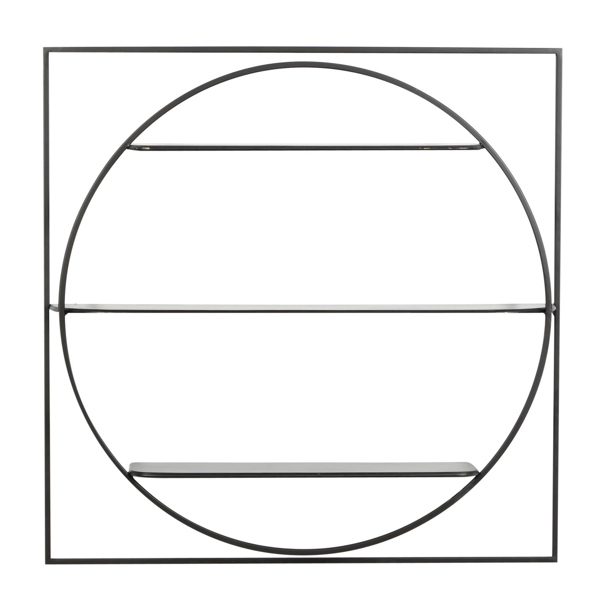 Geometric Black Metal Square 3 Shelf Room Wall Shelf with Circle Frame